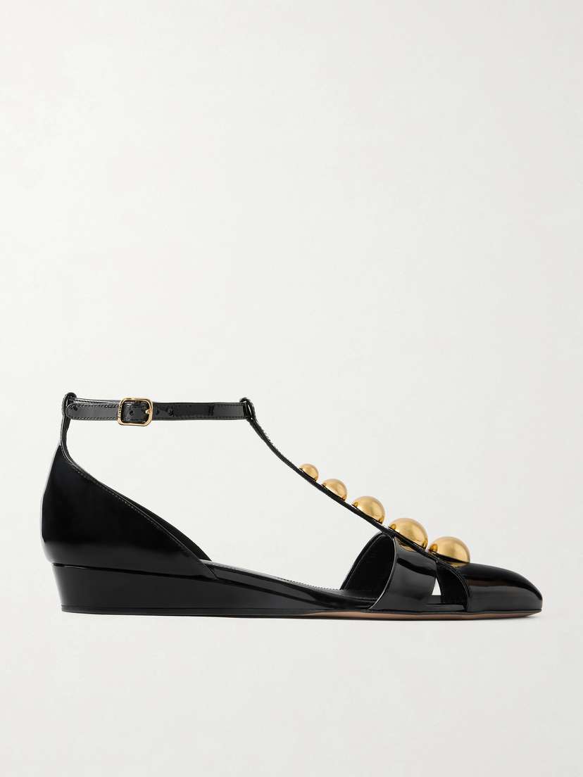 Chloé Cleia Studded Patent-leather Wedge Sandals