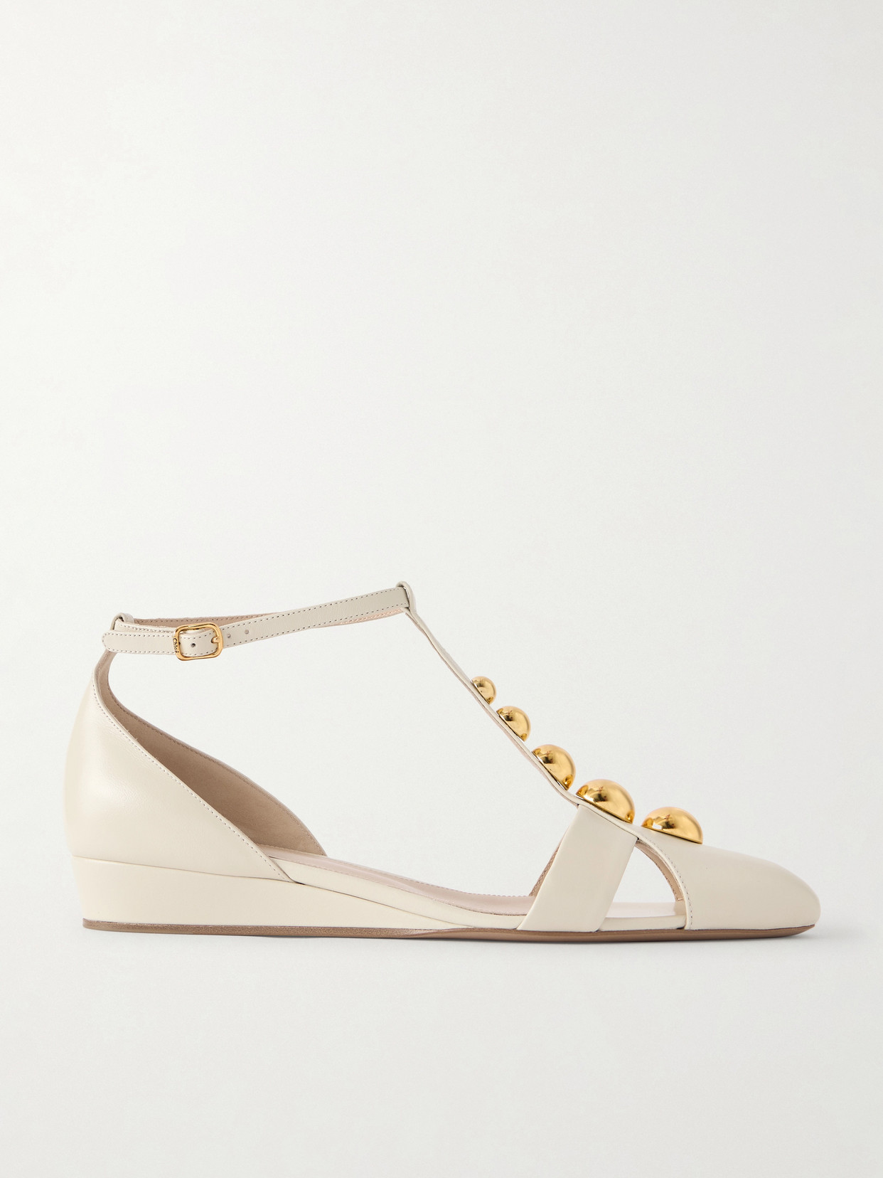 Chloé Cleia Studded Leather Wedge Sandals In White