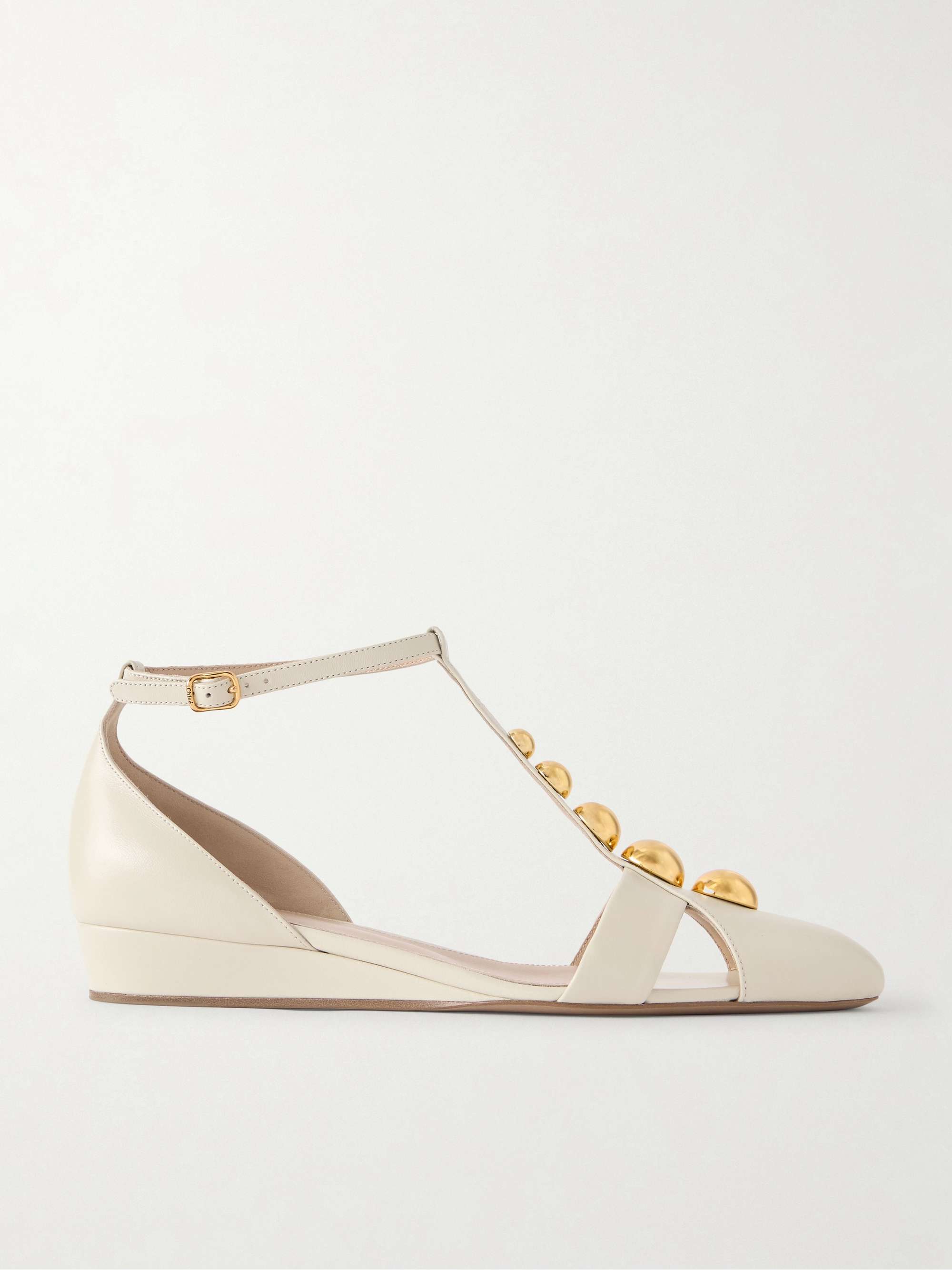 CHLO Cleia Studded Leather Wedge Sandals NET A PORTER