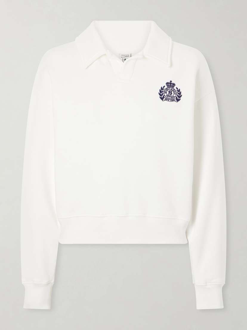 Sporty & Rich Embroidered Ribbed-detail Cotton Sweatshirt