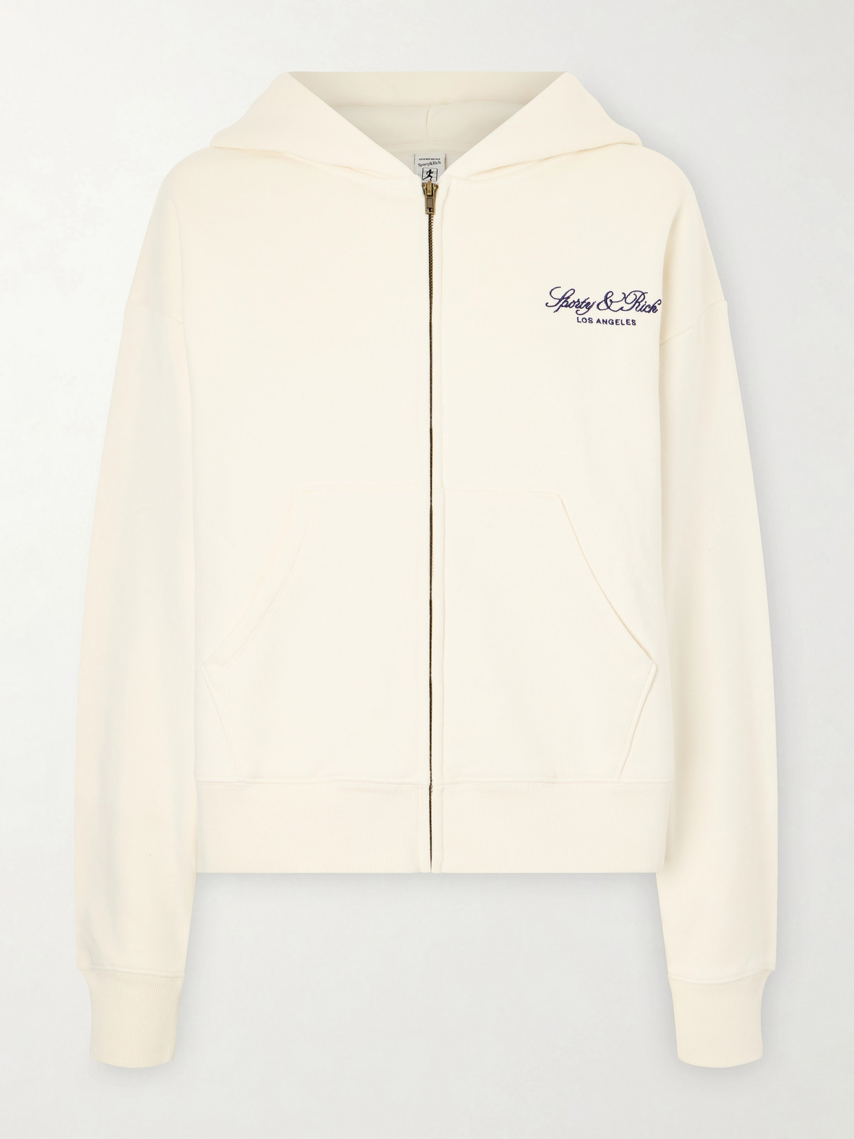 Sporty And Rich Vendome La Embroidered Cotton-fleece Hoodie In Neutral