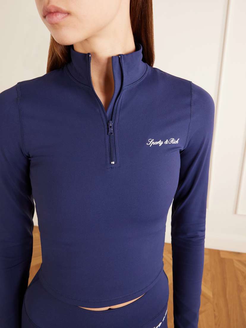 Sporty & Rich Logo-appliquéd Cropped Stretch-jersey Half-zip Jacket | Thumbnail 4