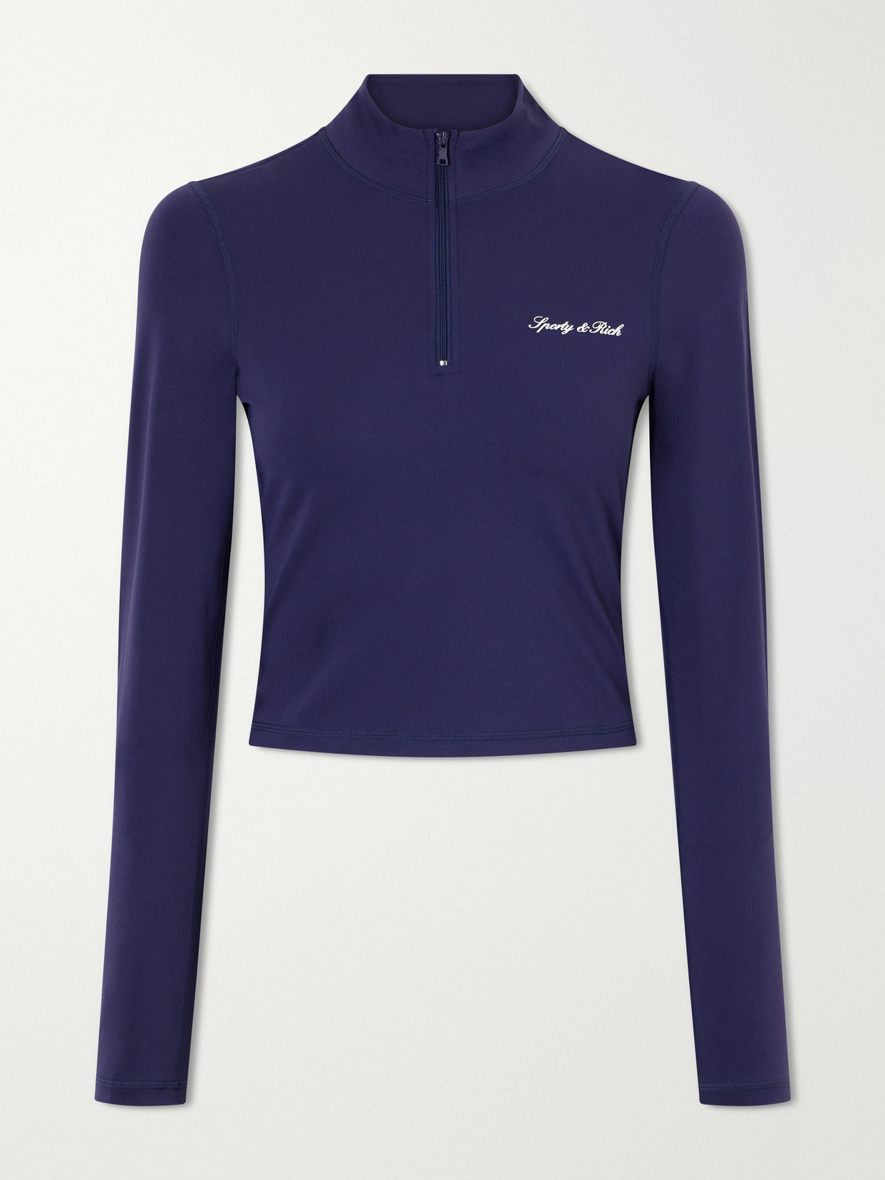 Sporty And Rich Logo-appliquéd Cropped Stretch-jersey Half-zip Jacket In Blue