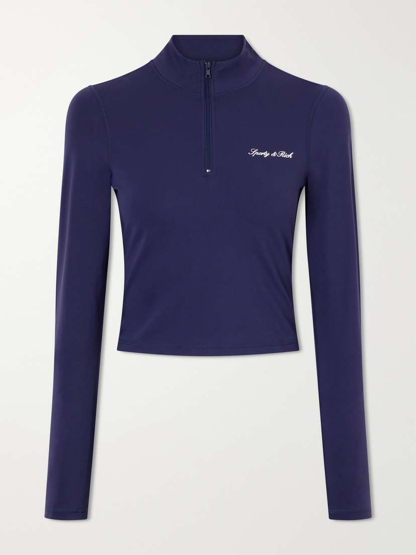 Sporty & Rich Logo-appliquéd Cropped Stretch-jersey Half-zip Jacket