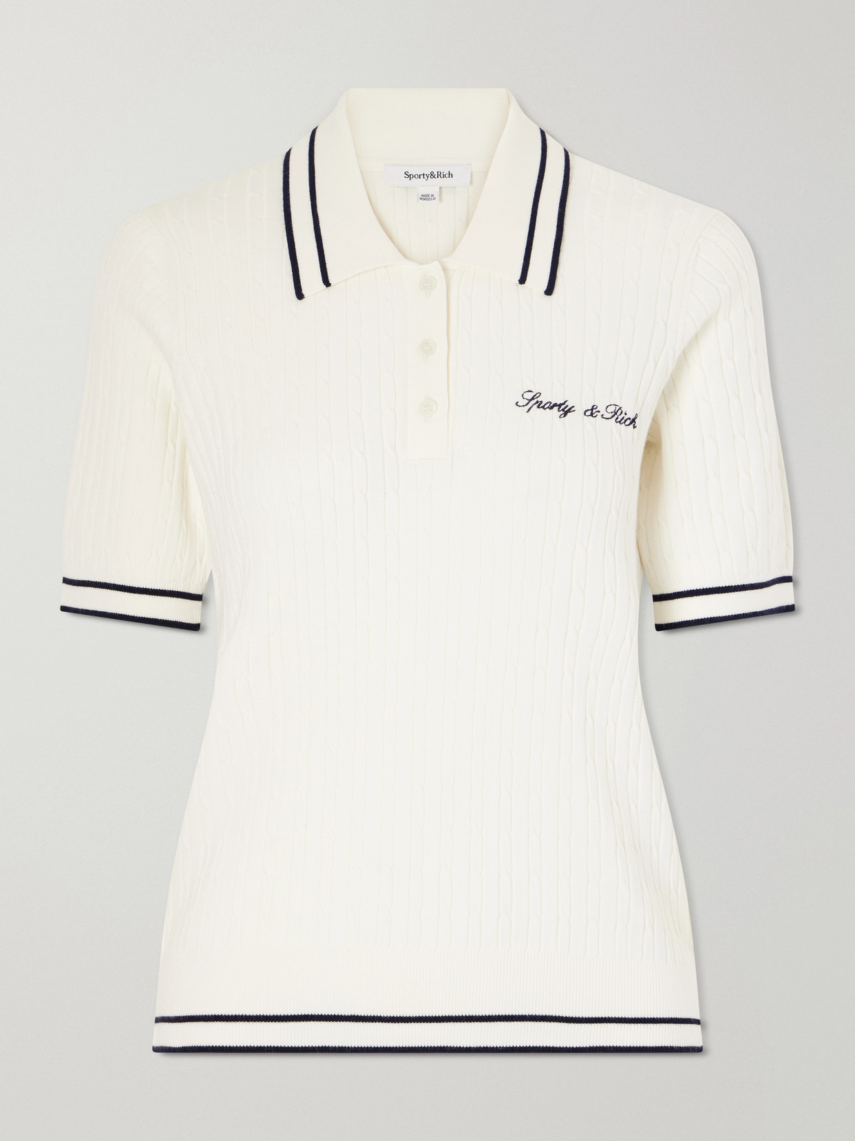 Sporty & Rich - Embroidered Cable-knit Polo Shirt - Neutrals