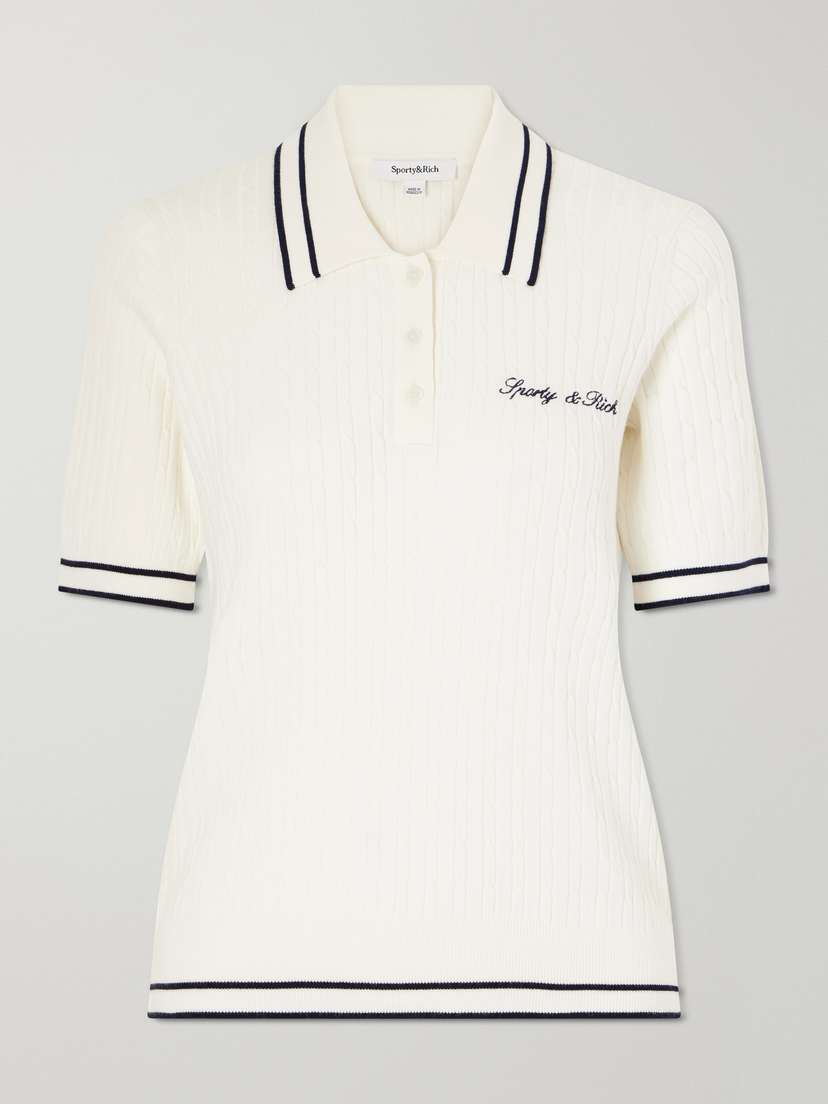 Sporty & Rich Embroidered Cable-knit Polo Shirt