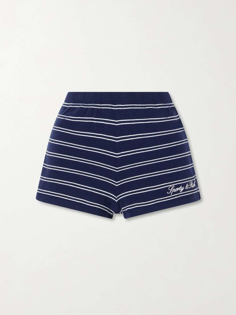 Sporty & Rich Logo-embroidered Striped Cotton-jersey Shorts