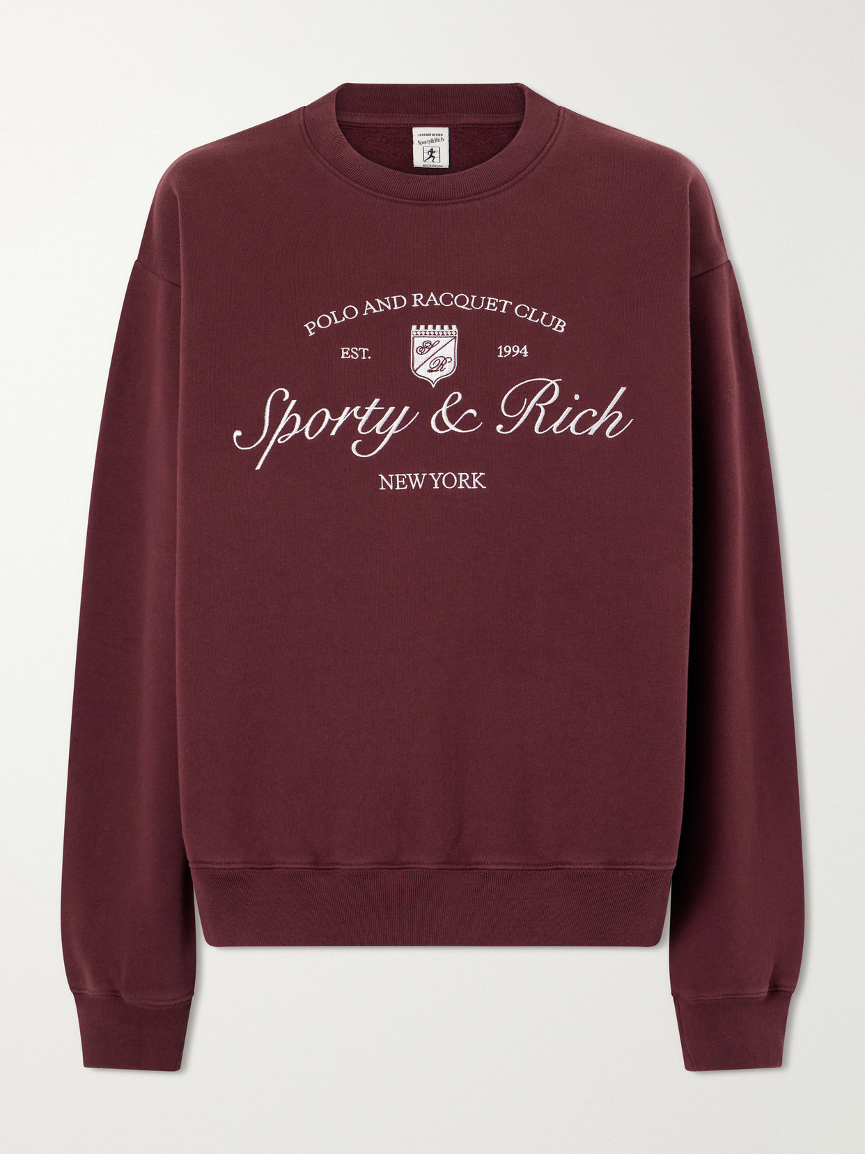 Sporty And Rich Syracuse Embroidered Cotton-jersey Sweater In Burgundy