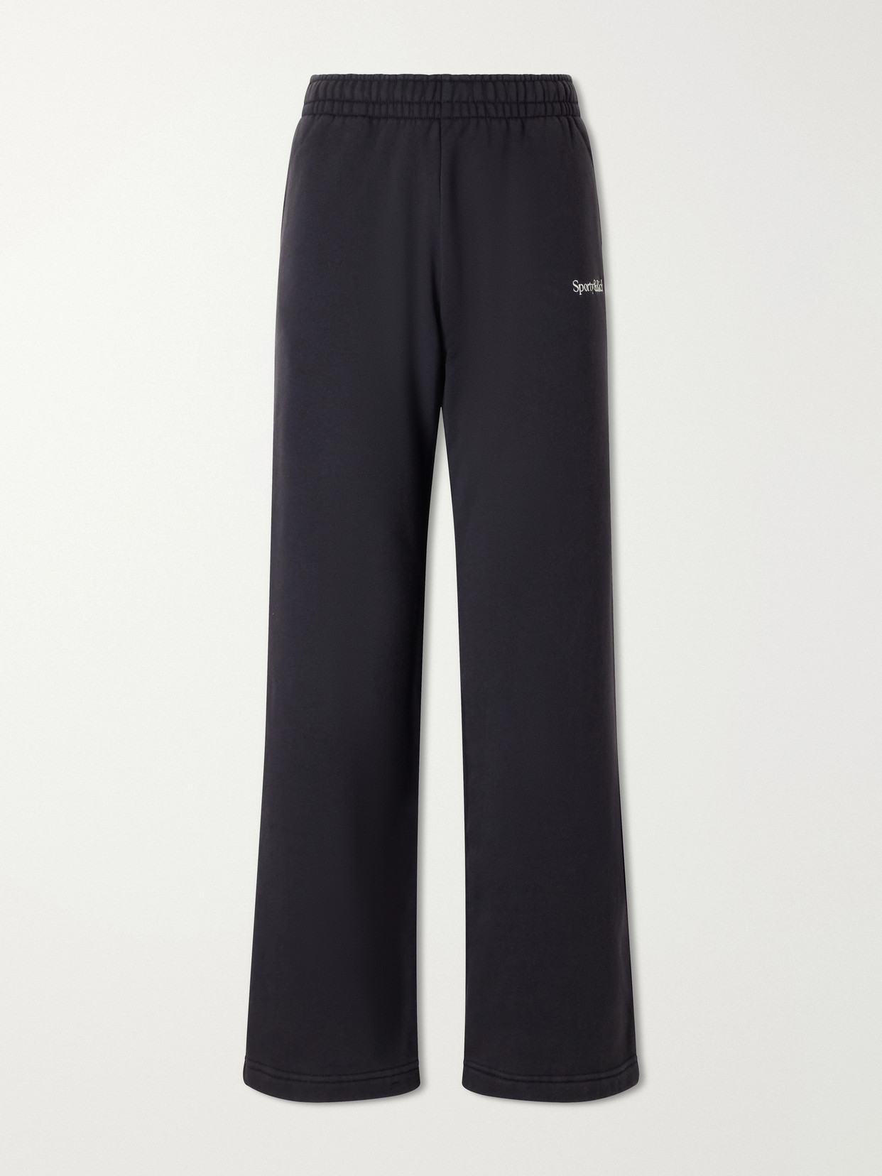 Sporty And Rich Logo-embroidered Cotton Wide-leg Pants In Black