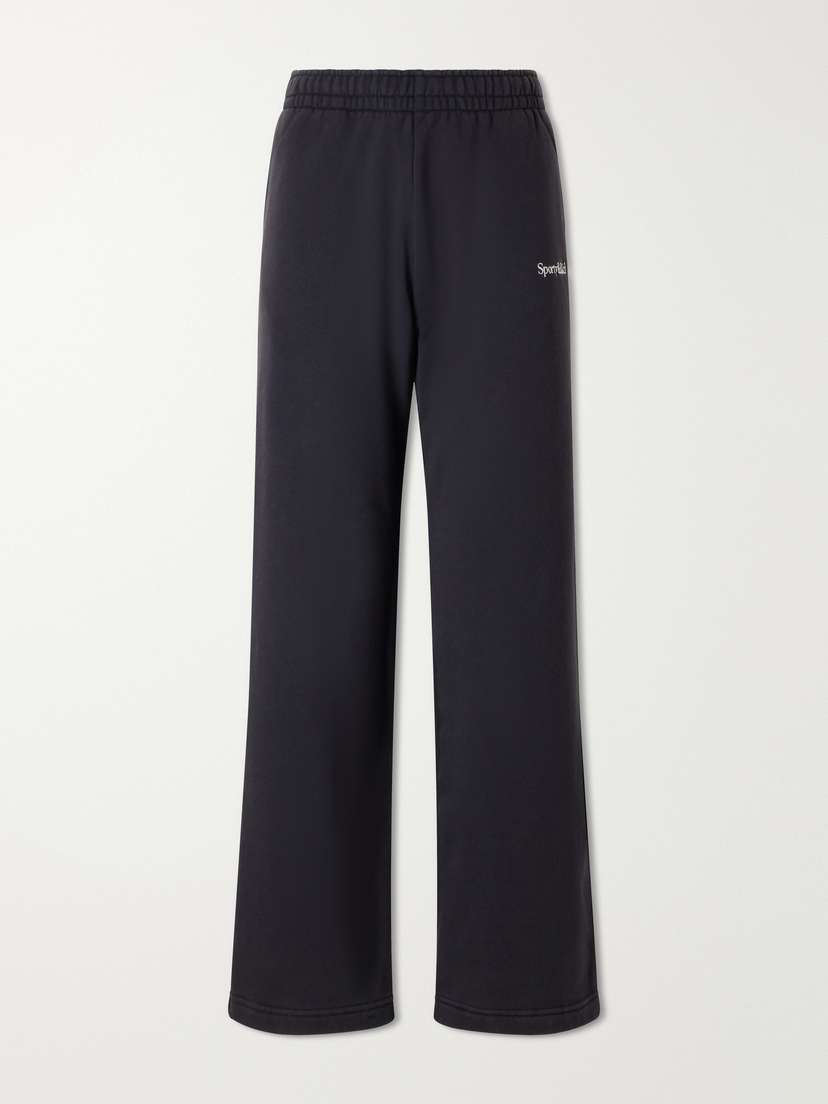 Sporty & Rich Logo-embroidered Cotton Wide-leg Pants