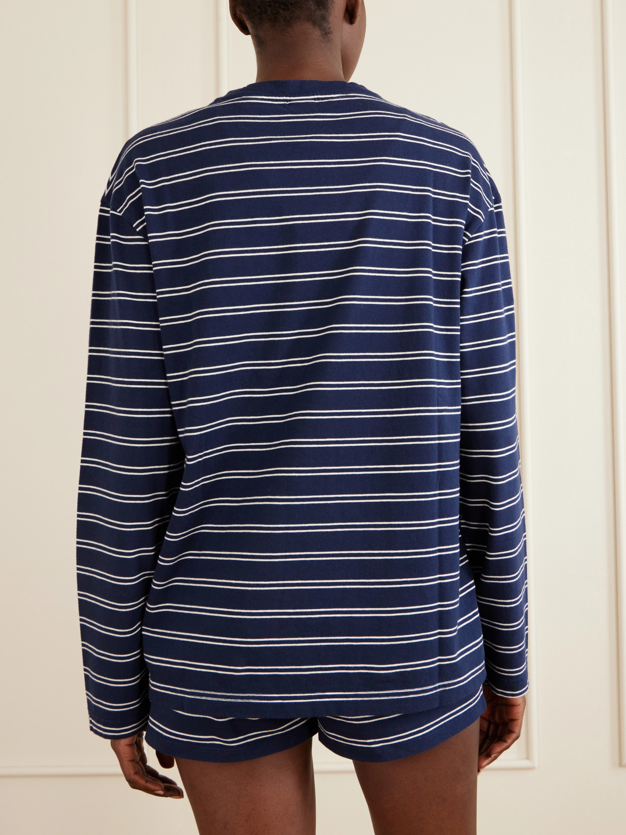 Logo-Embroidered Striped Cotton-Jersey Long-Sleeve Top