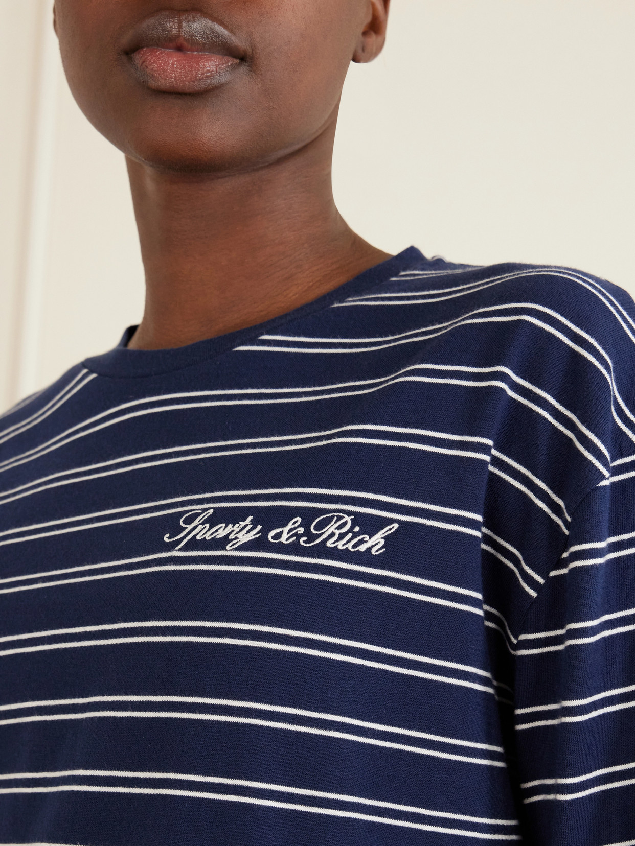 Logo-Embroidered Striped Cotton-Jersey Long-Sleeve Top