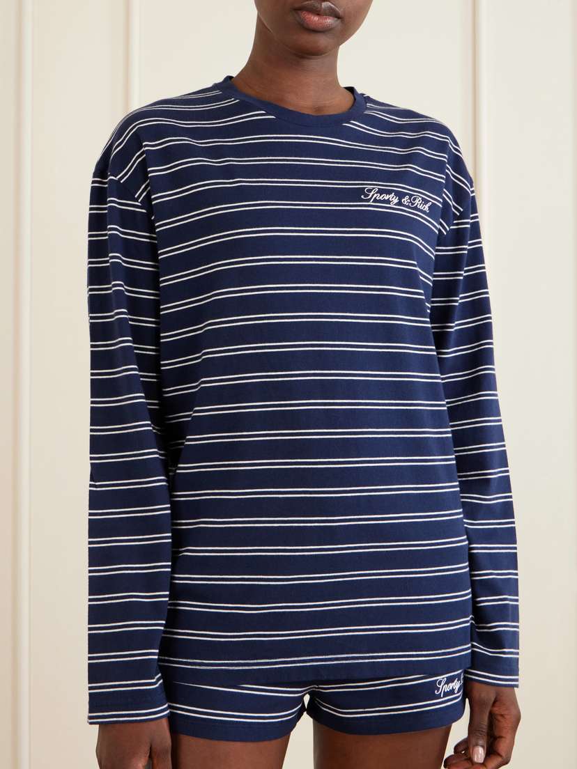 Sporty & Rich Logo-embroidered Striped Cotton-jersey Long-sleeve Top | Thumbnail 3 Sporty & Rich Logo-embroidered Striped Cotton-jersey Long-sleeve Top | Thumbnail 3