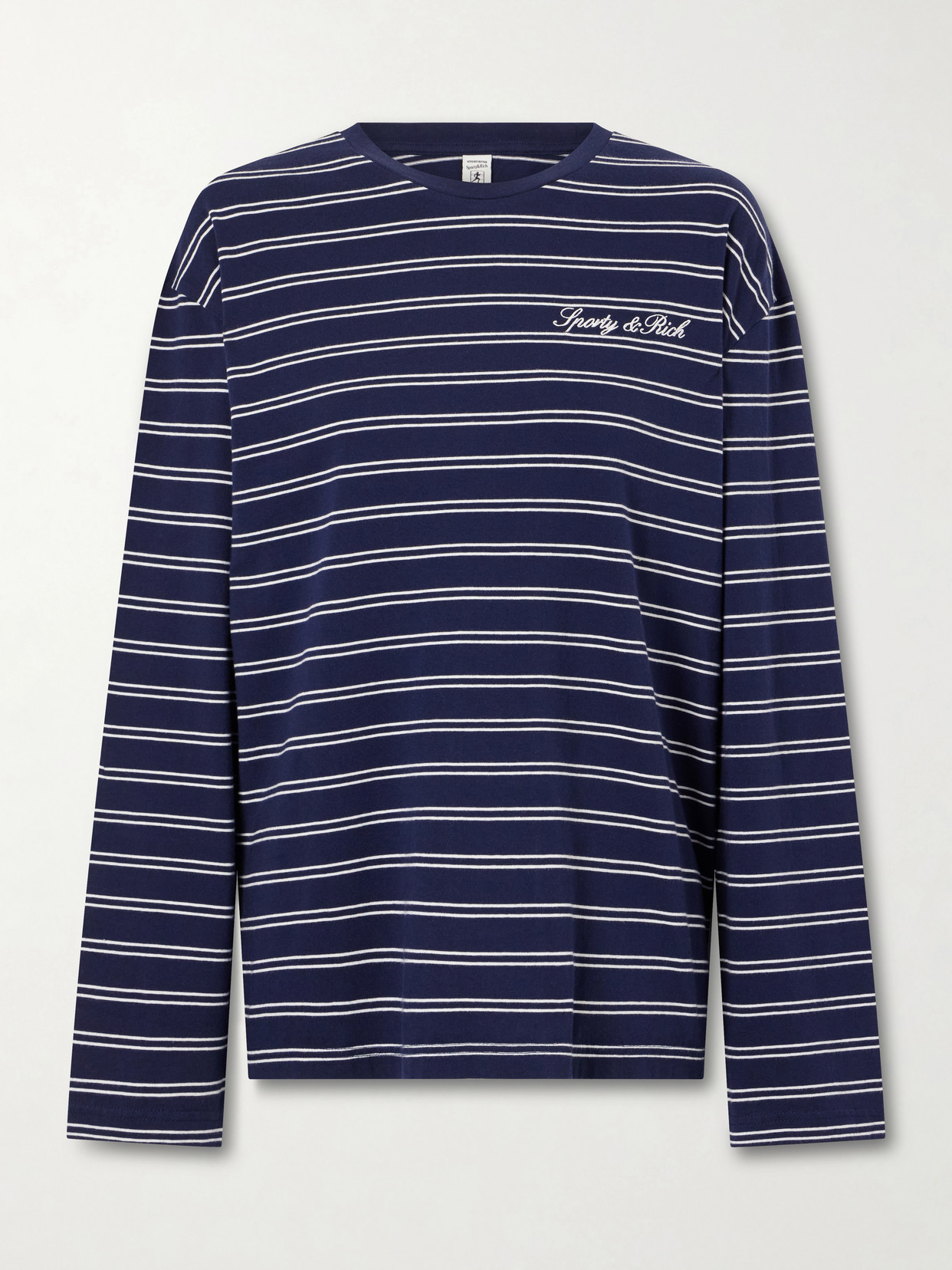 Sporty And Rich Logo-embroidered Striped Cotton-jersey Long-sleeve Top In Blue