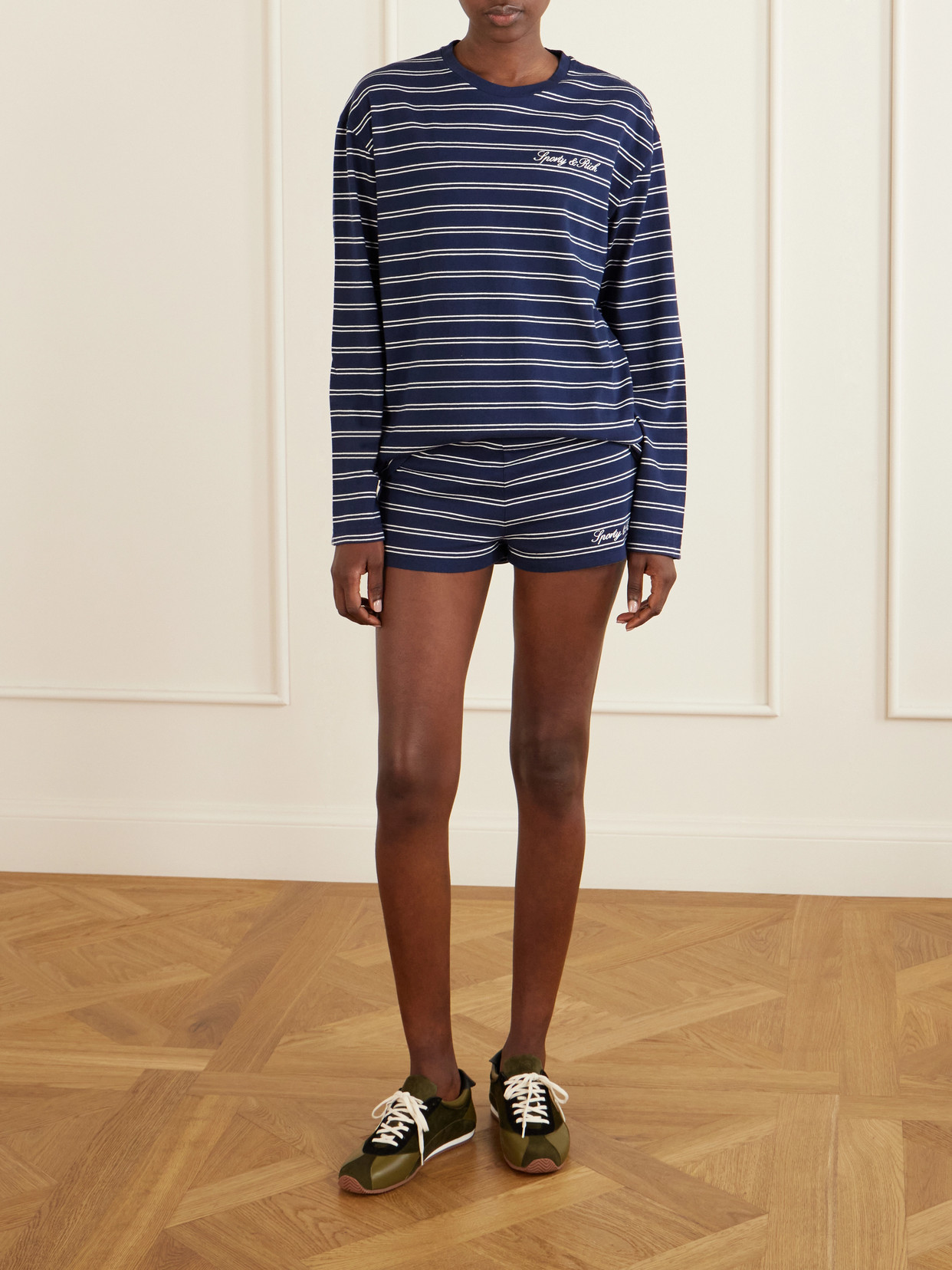 Logo-Embroidered Striped Cotton-Jersey Long-Sleeve Top