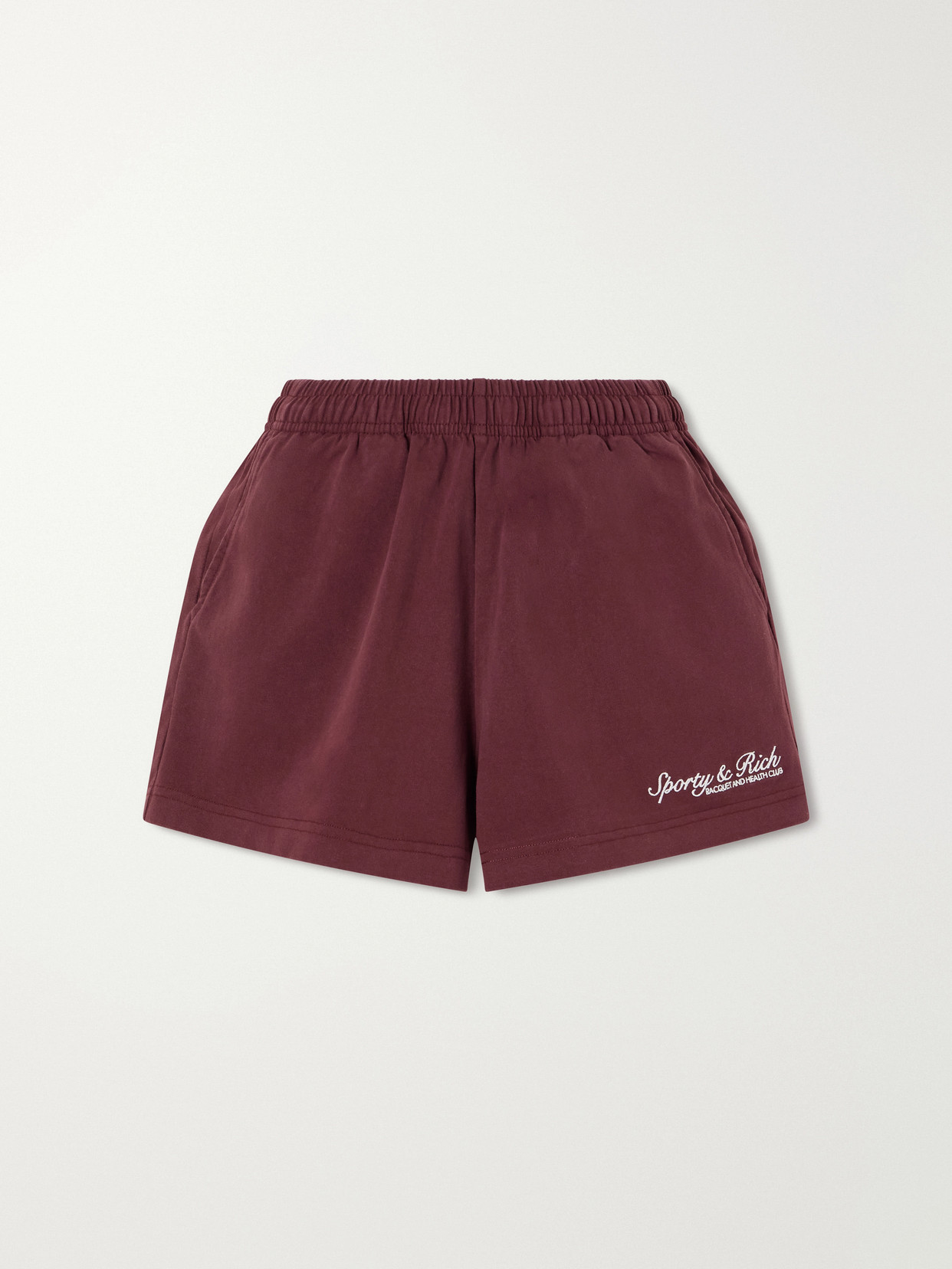 Sporty And Rich Syracuse Logo-embroidered Cotton-fleece Shorts In Burgundy