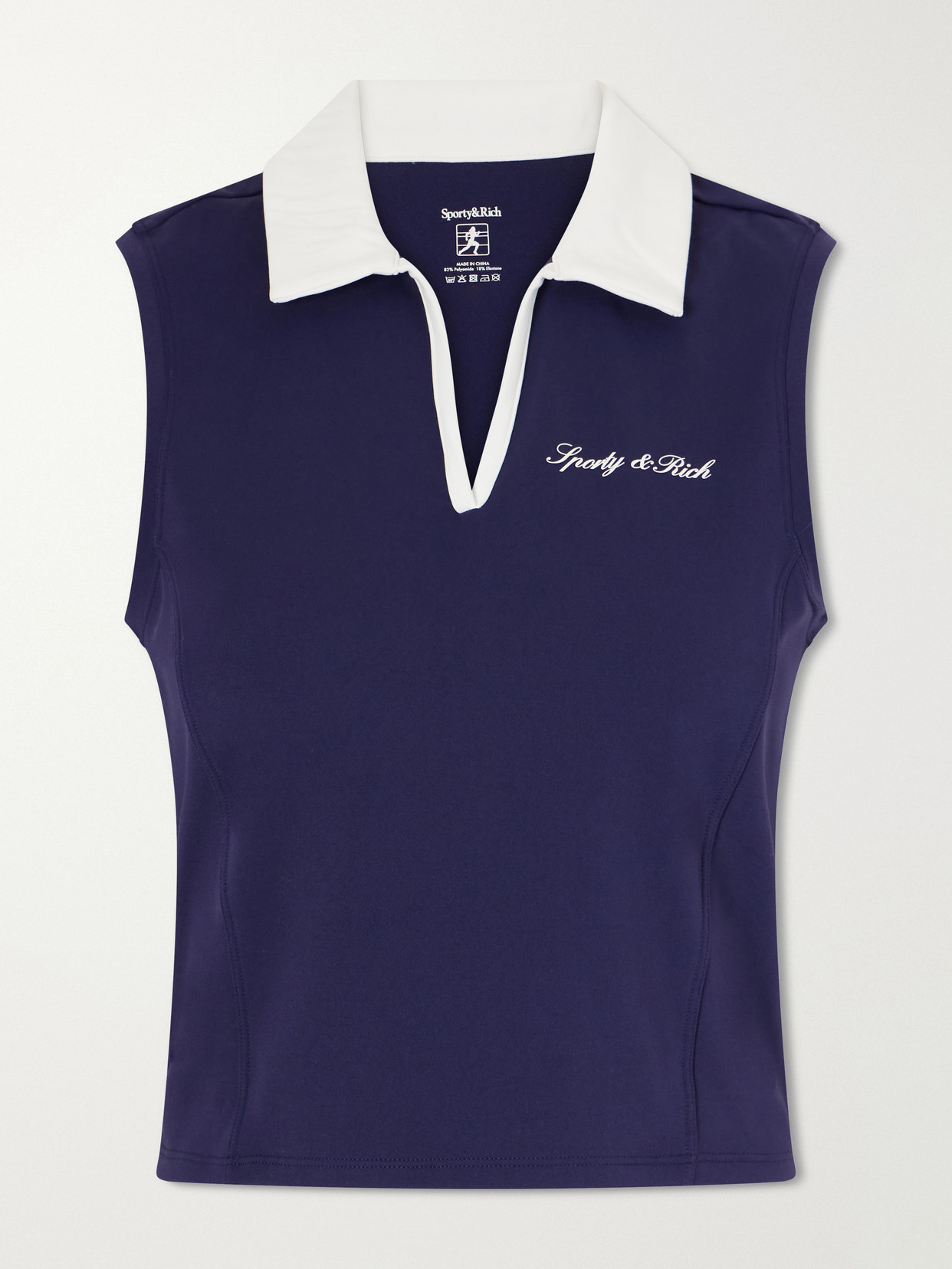 Sporty And Rich Logo-appliquéd Stretch-jersey Top In Blue