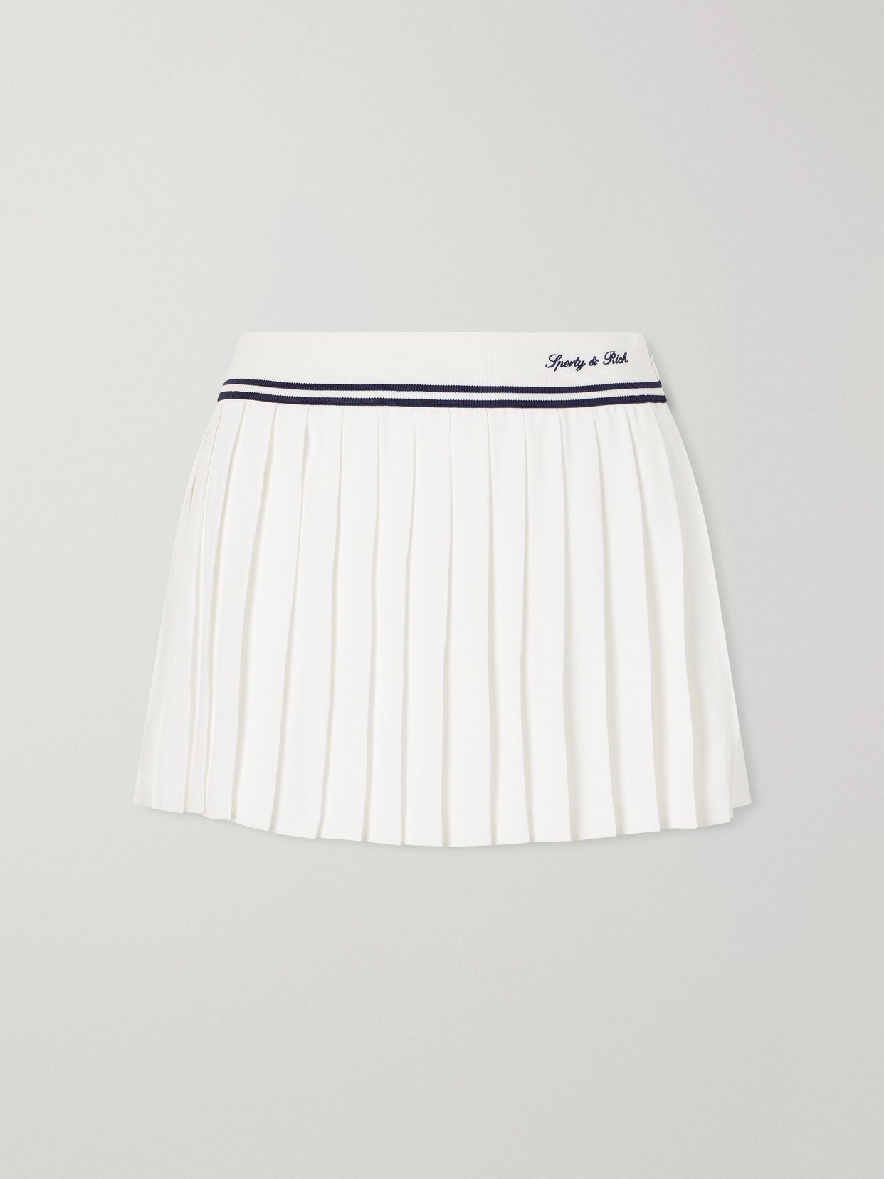 Abigail Pleated Embroidered Striped Crepe De Chine Mini