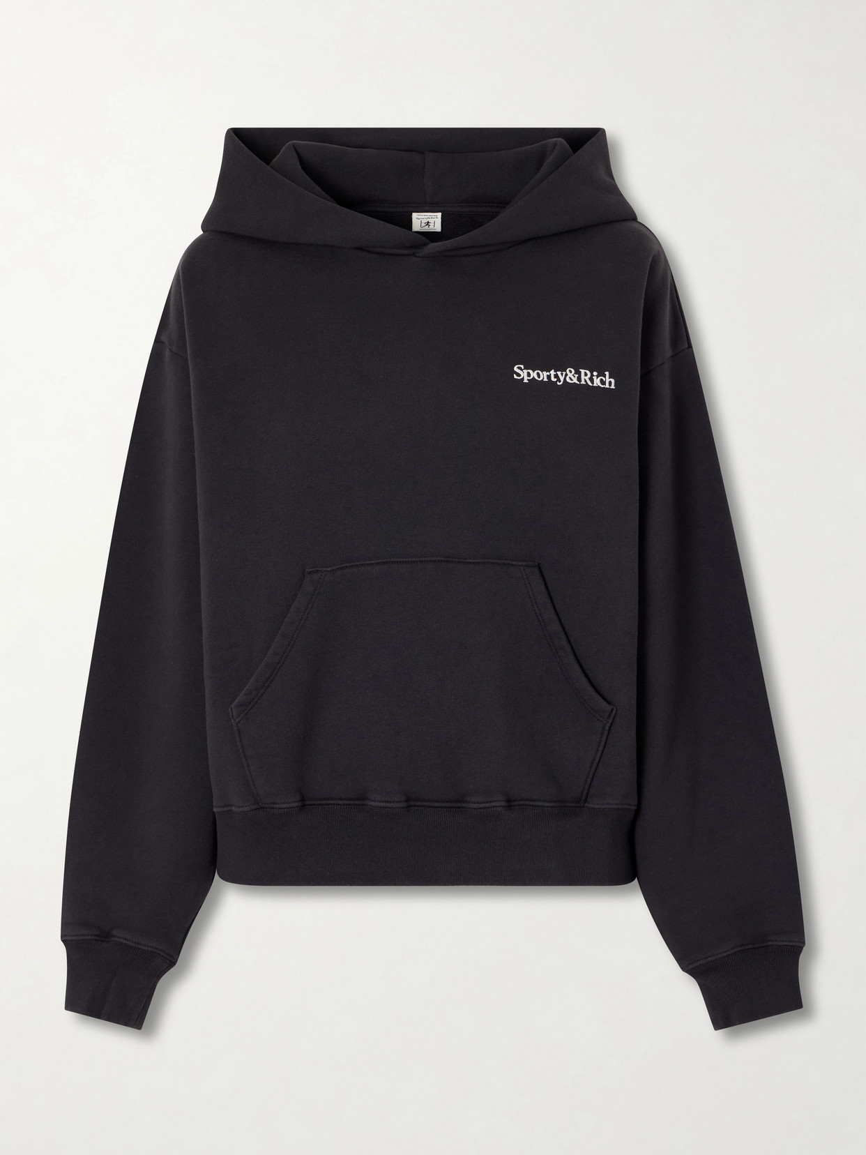 Sporty And Rich Logo Embroidered Cotton Sweatshirt In Black