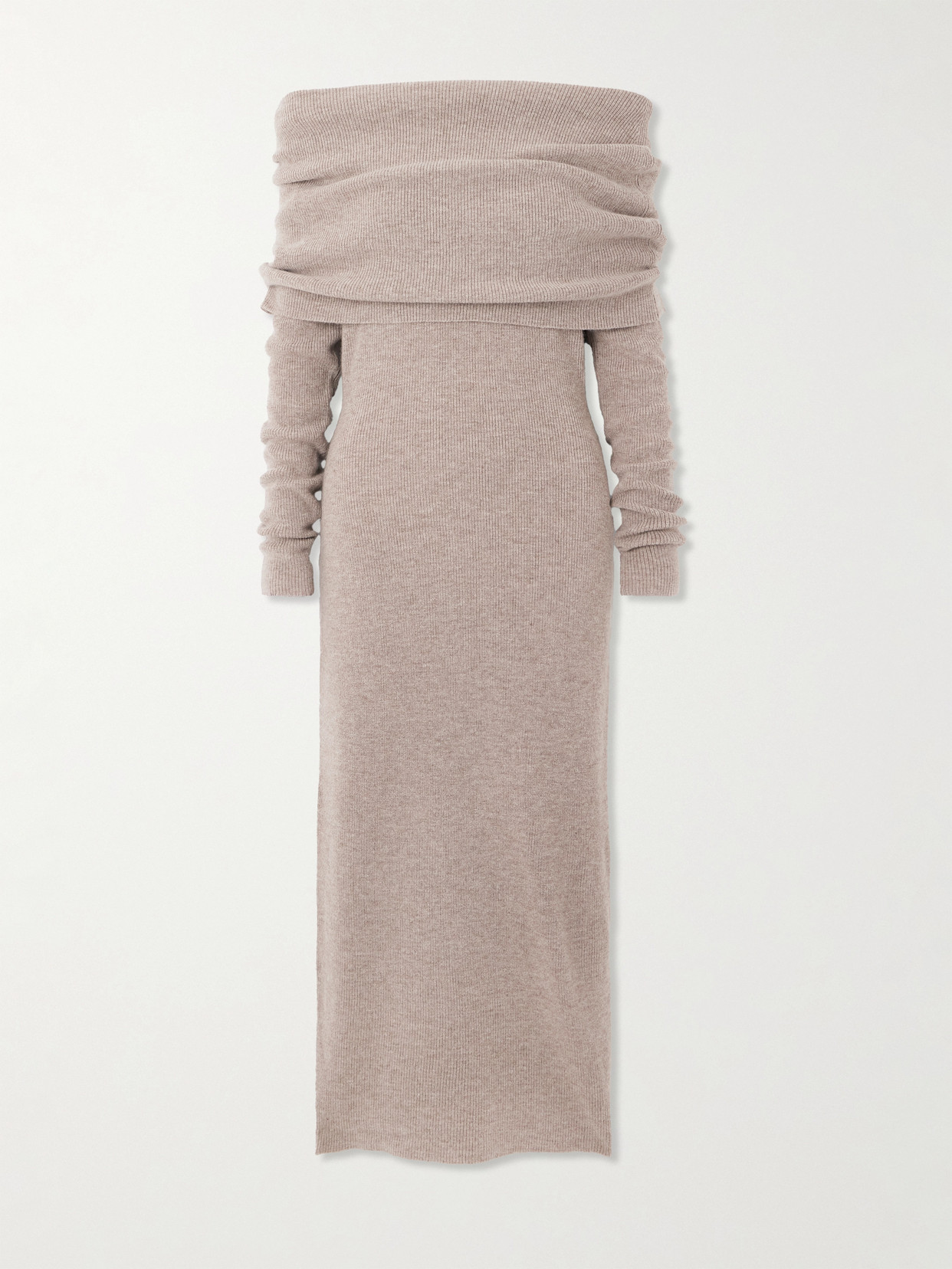 Cult Gaia Carline Off-the-shoulder Wool And Cashmere-blend Midi Dress In Brown