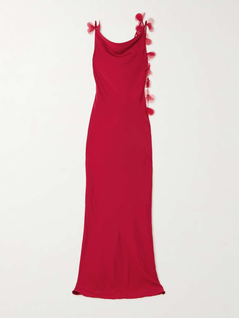 Cult Gaia Nymeria Open-back Organza-trimmed Silk-blend Satin Maxi Dress