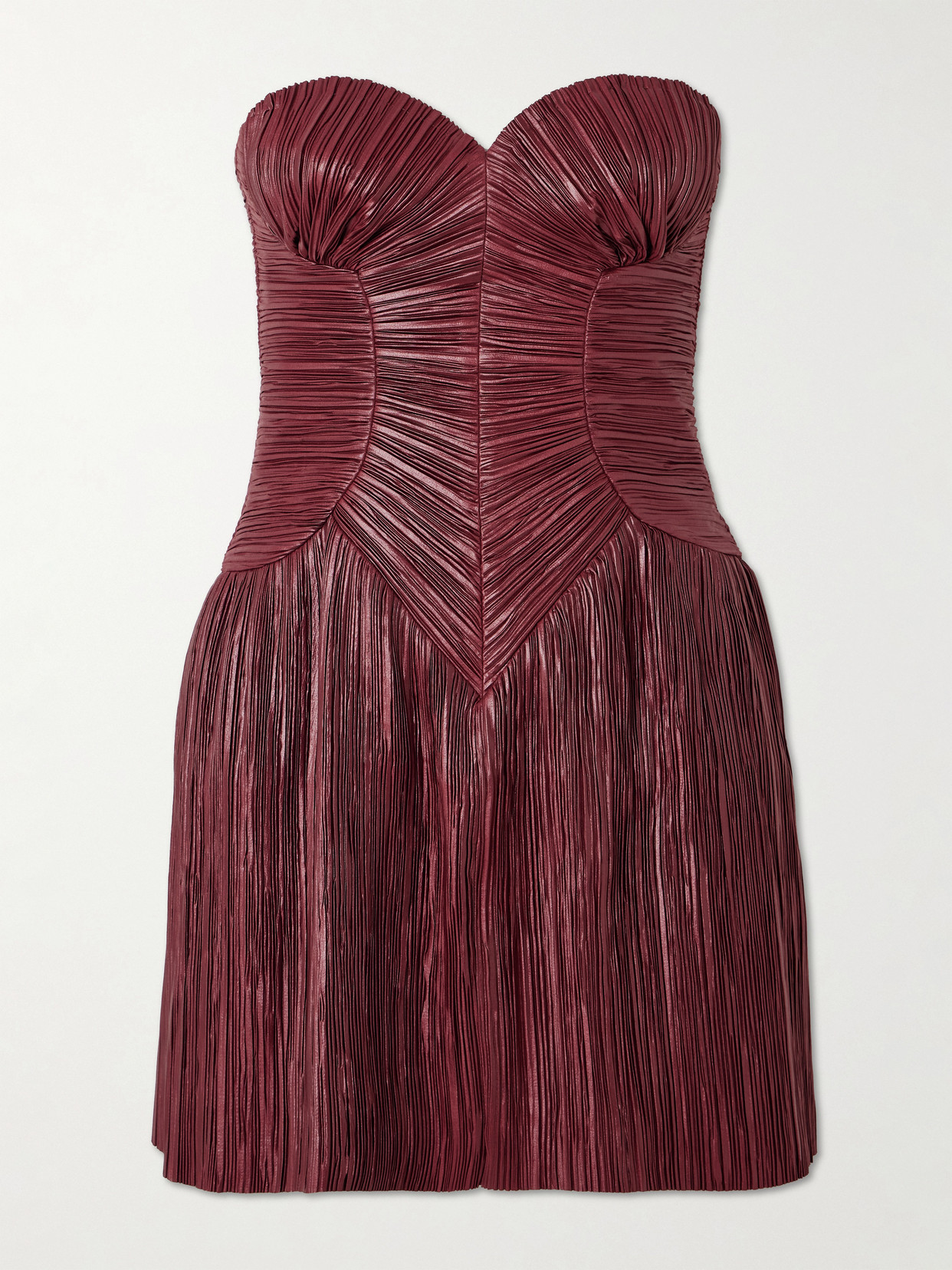 Cult Gaia Nella Strapless Plissé-satin Mini Dress In Red
