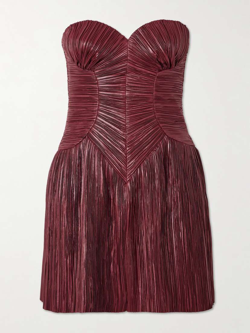 Cult Gaia Nella Strapless Plissé-satin Mini Dress