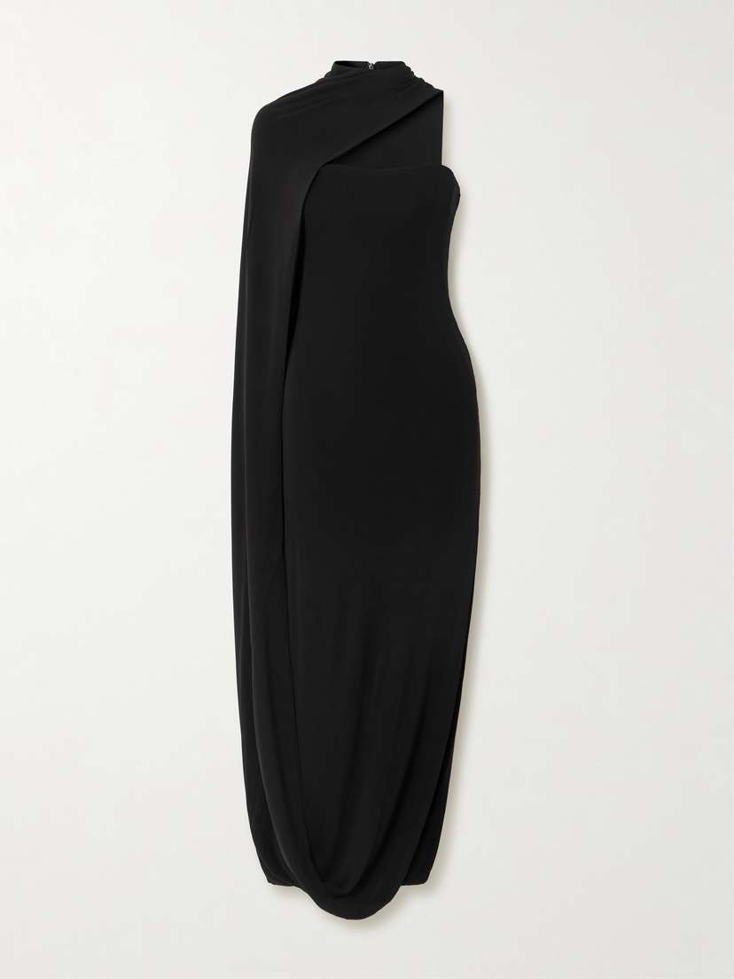 Cult Gaia Corsica Strapless Cape-effect Stretch-crepe Maxi Dress