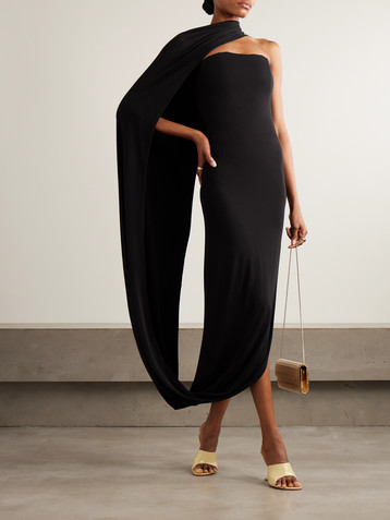 Cult Gaia Corsica strapless cape-effect stretch-crepe maxi dress