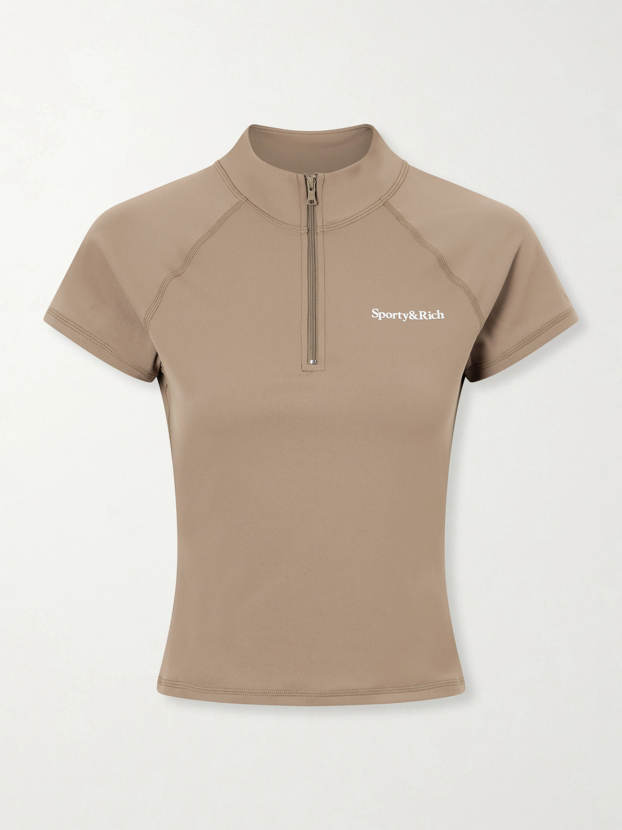 Sporty And Rich Logo-print Stretch-jersey Half-zip T-shirt In Neutral