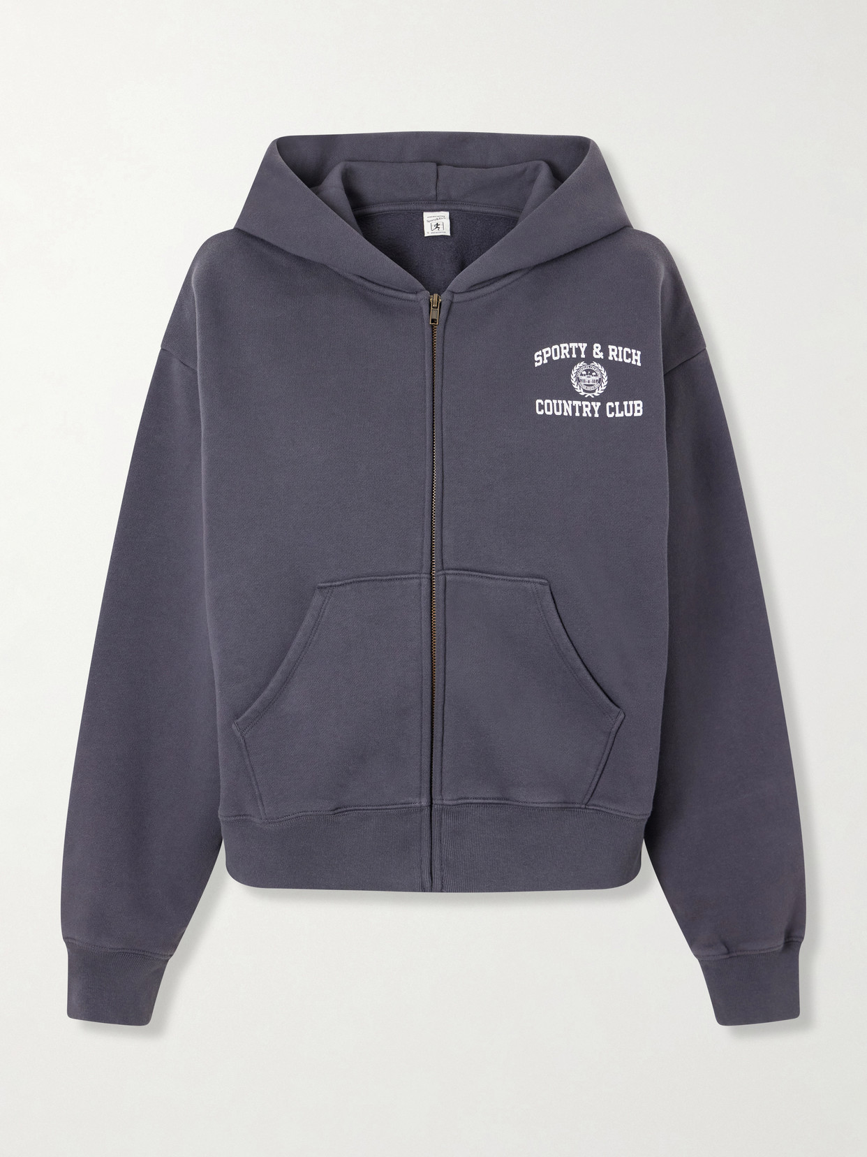 Sporty And Rich Logo-print Garment-dyed Cotton-jersey Zip-up Hoodie In Gray