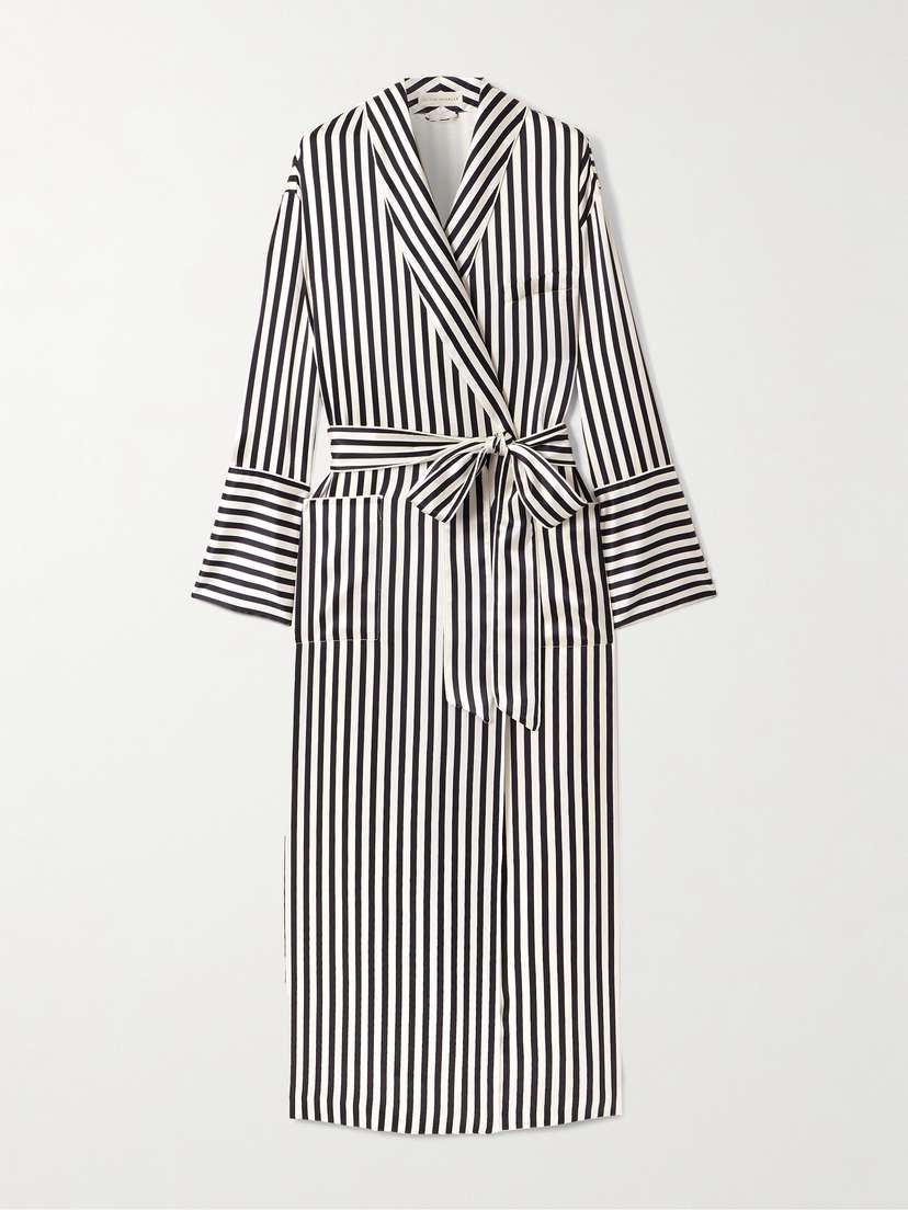 Olivia von Halle Nika Belted Striped Silk-satin Robe