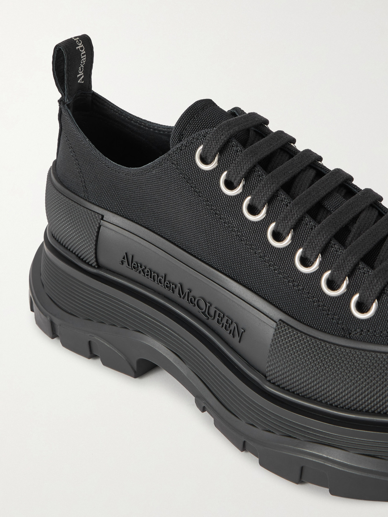 Alexander Mcqueen Tread Slick Canvas Exaggerated-sole Sneakers In Black