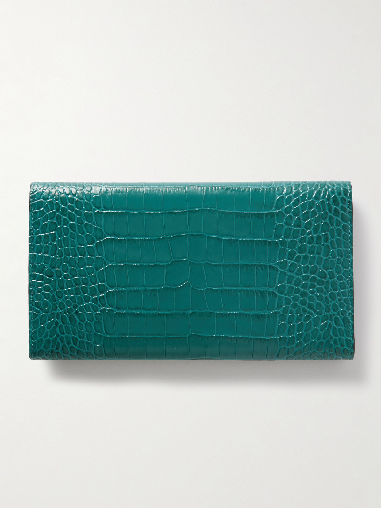Smythson Marshall Croc-effect Leather Travel Wallet In Green