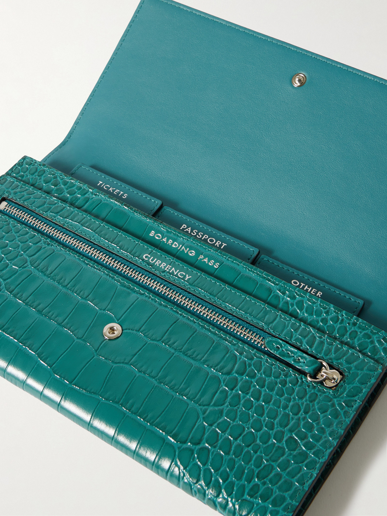 Smythson Marshall Croc-effect Leather Travel Wallet In Green