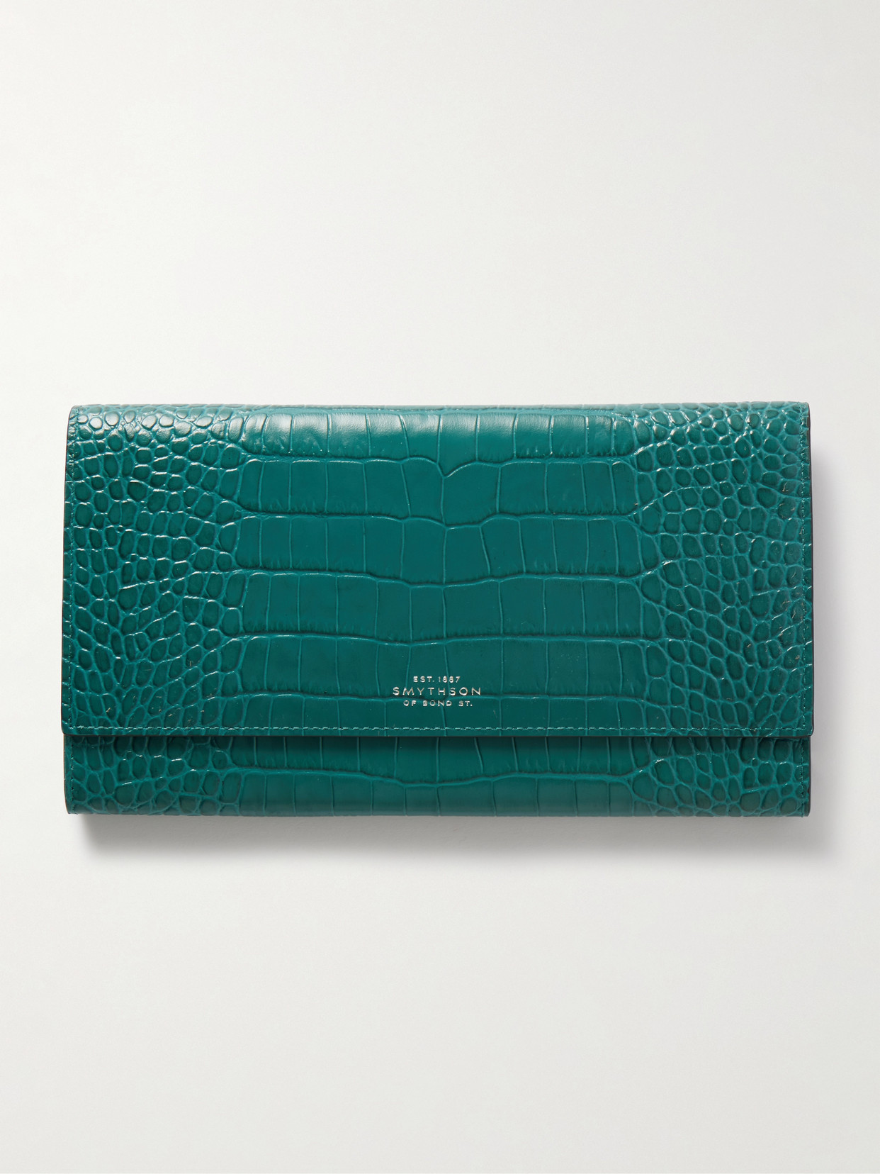 Smythson Marshall Croc-effect Leather Travel Wallet In Green