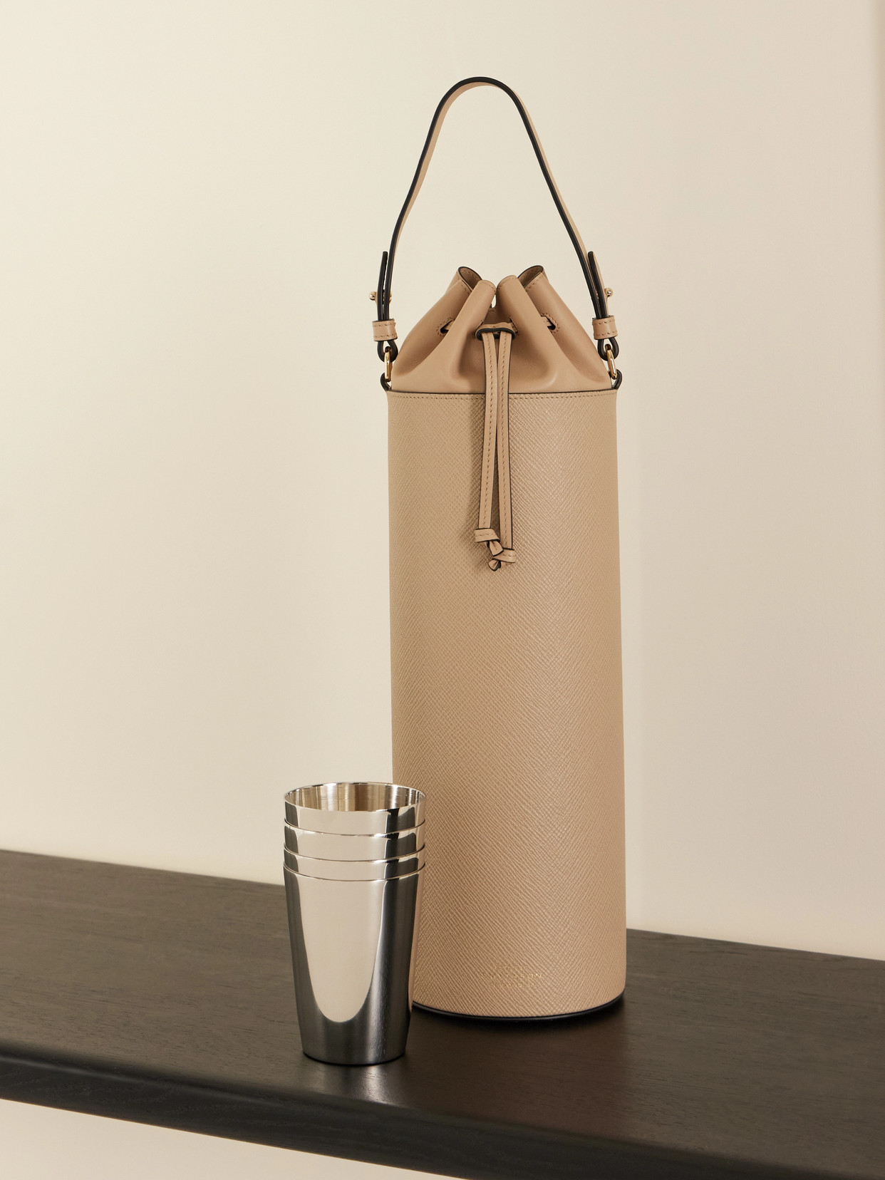 Smythson Grained Textured-leather Wine Tote In Gray