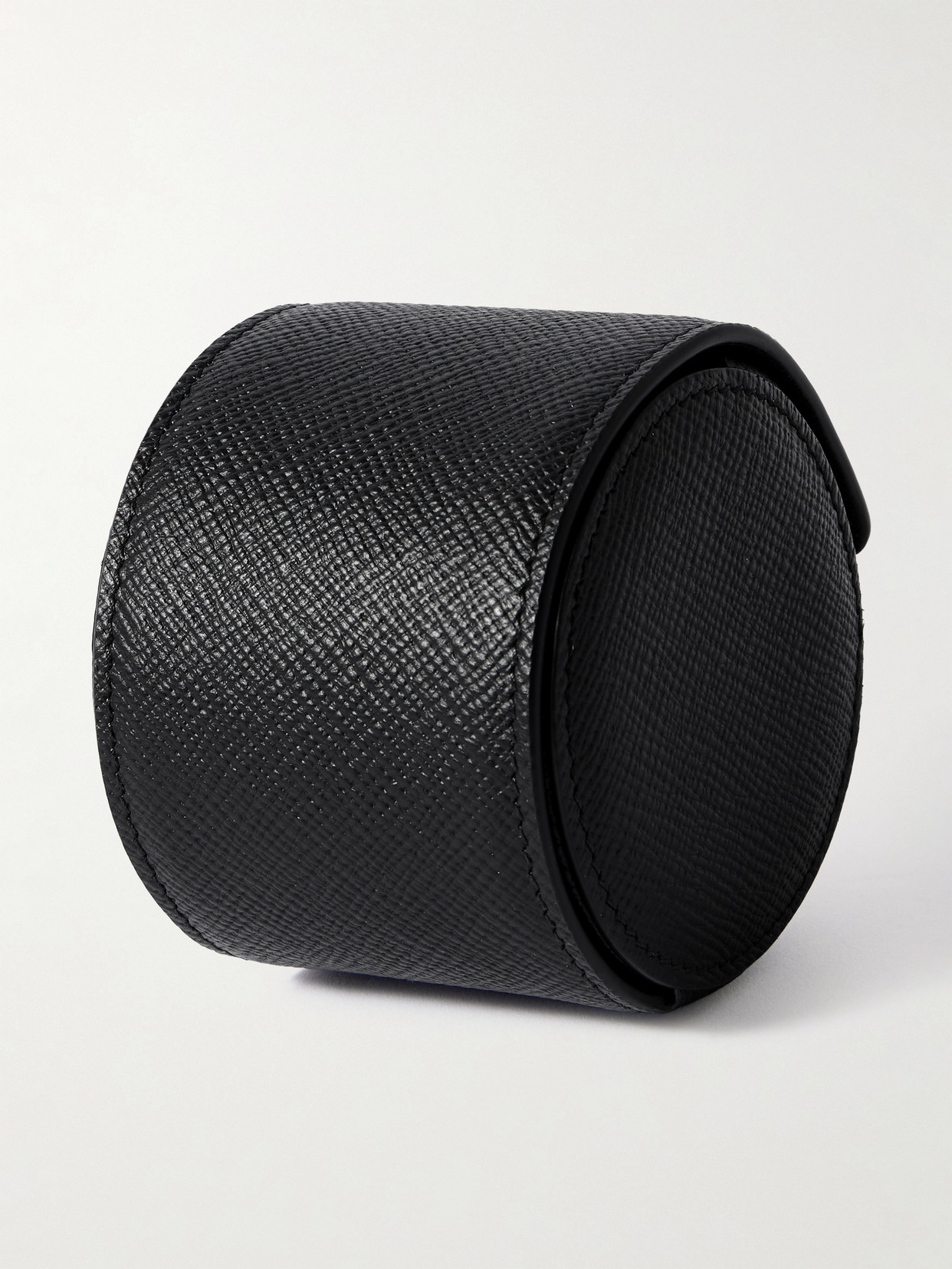 Smythson Panama Textured-leather Watch Roll In Black