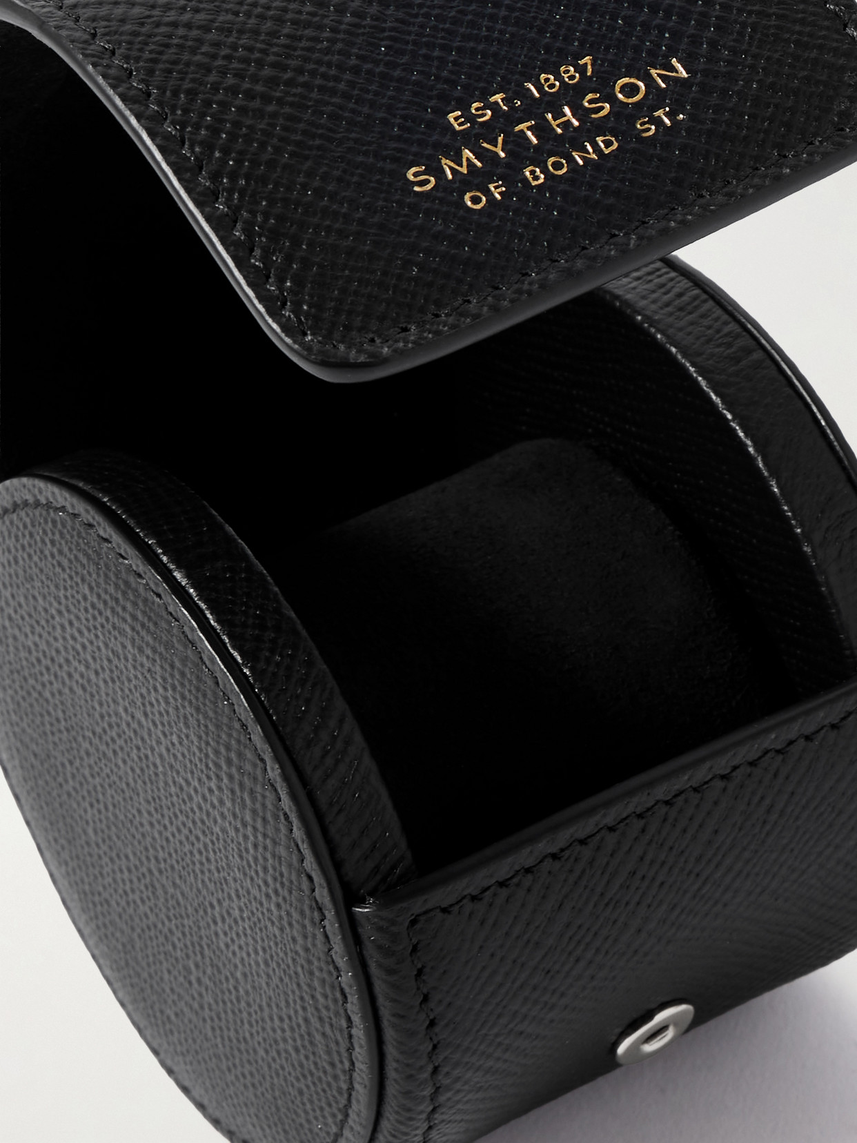 Smythson Panama Textured-leather Watch Roll In Black
