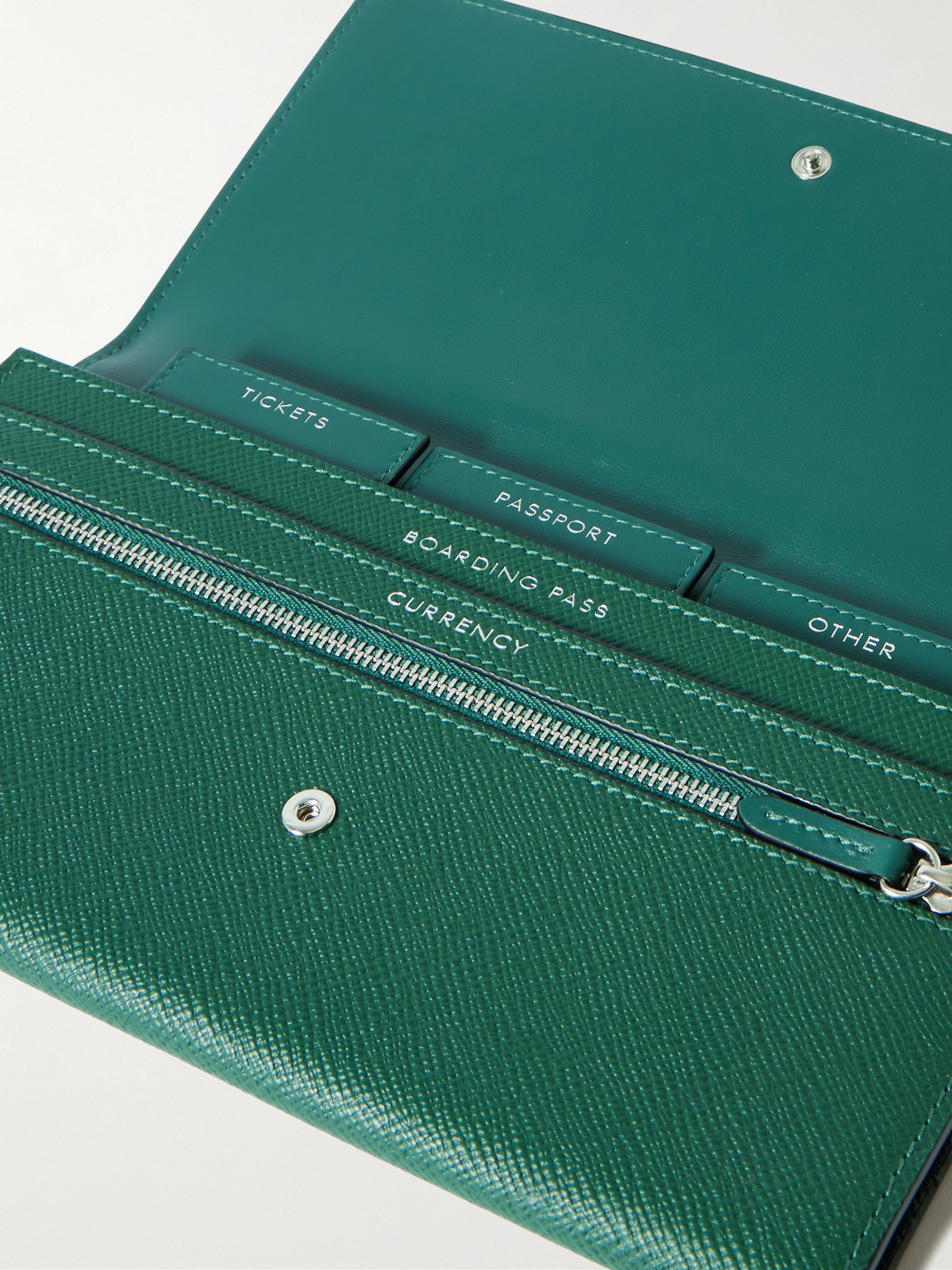Smythson Marshall Textured-leather Travel Wallet In Green