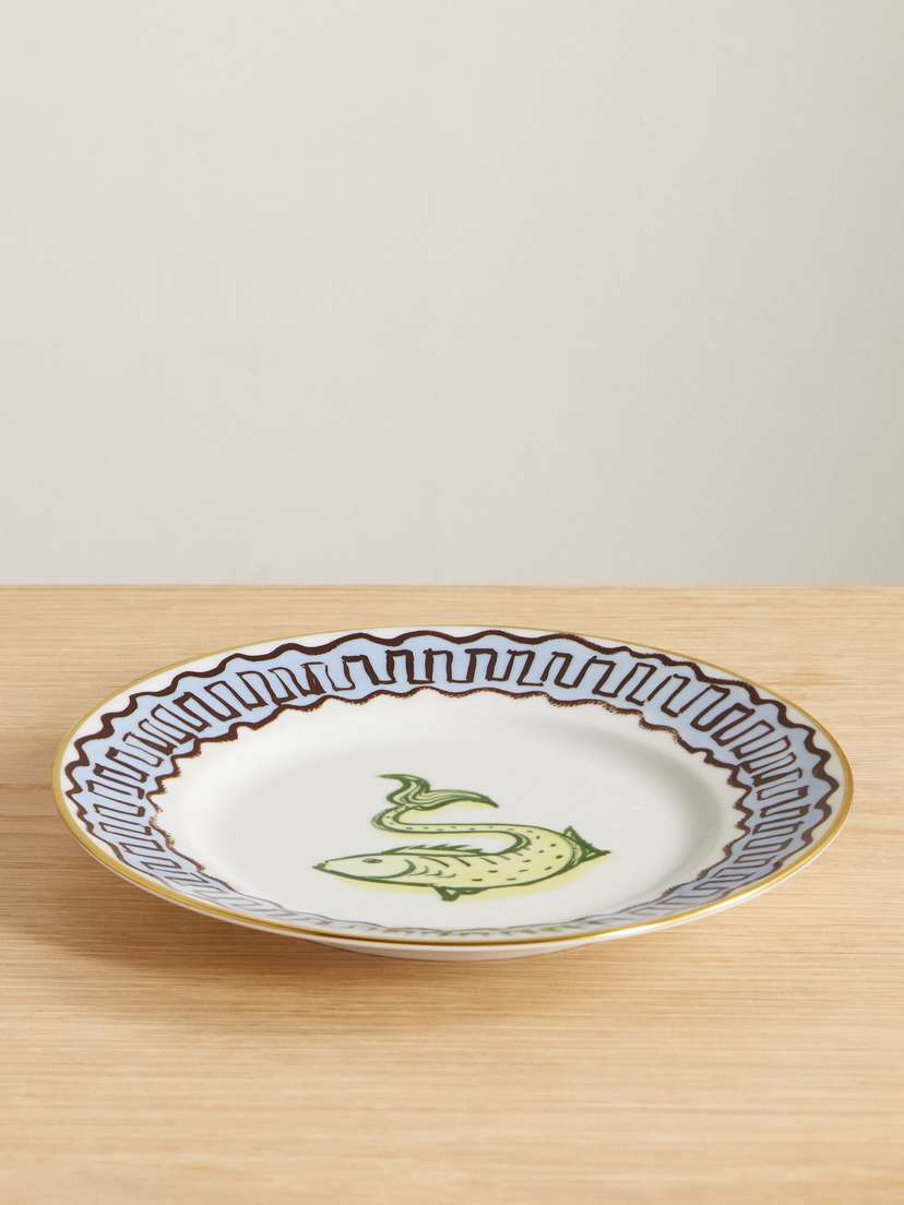 GINORI 1735 + Luke Edward Hall Il Viaggio Di Nettuno Gold-plated Porcelain Dessert Plate