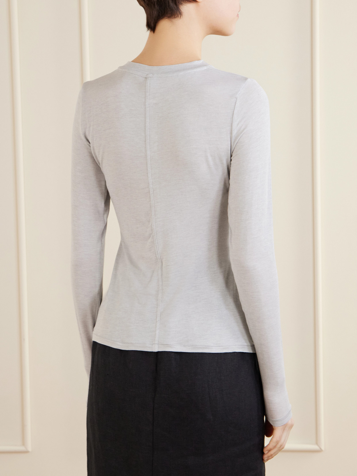 Long Sleeve Stretch-Modal And Cashmere-Blend Henley Top
