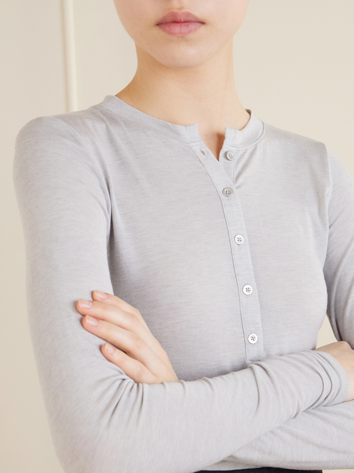 Long Sleeve Stretch-Modal And Cashmere-Blend Henley Top