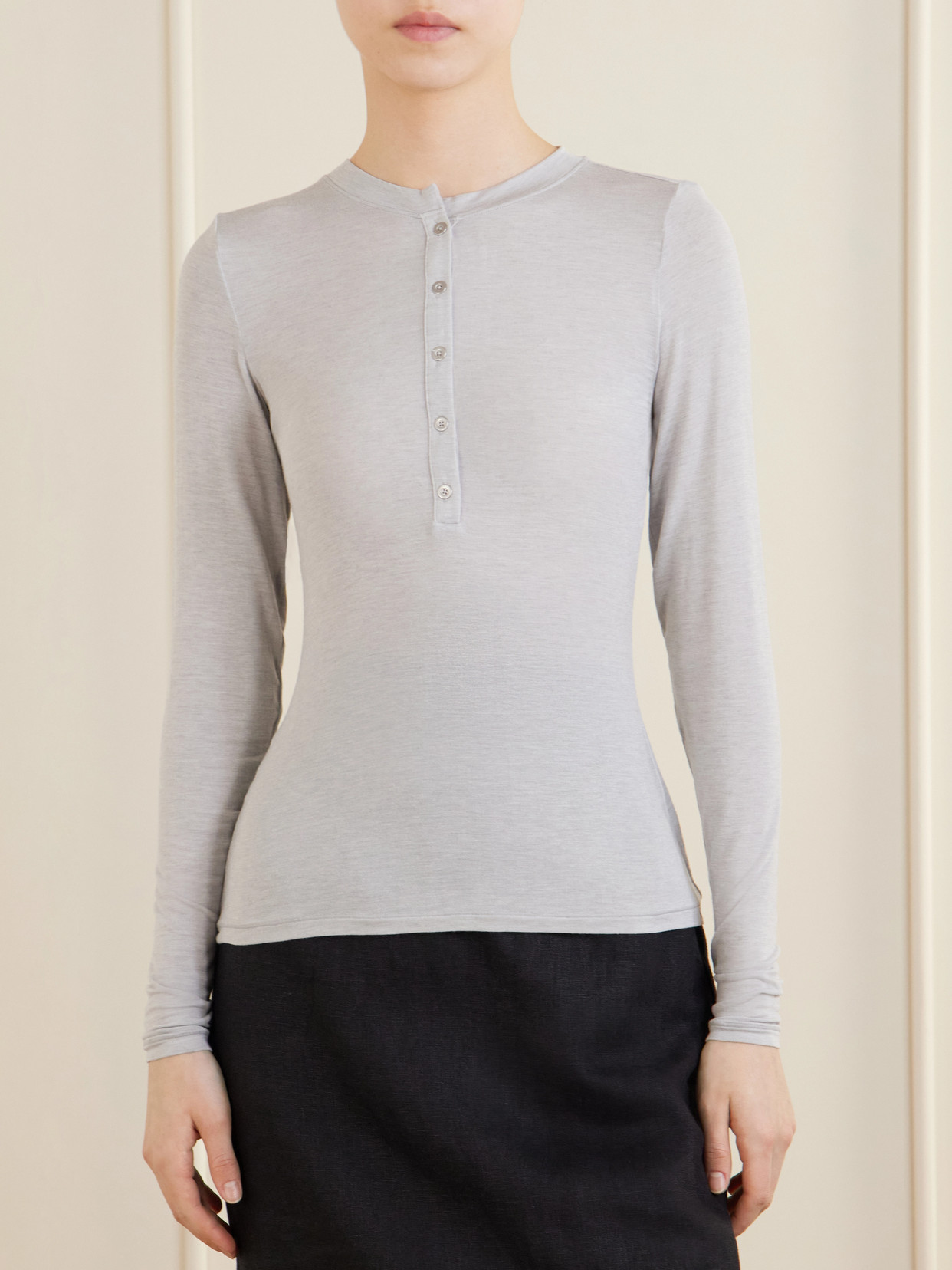 Long Sleeve Stretch-Modal And Cashmere-Blend Henley Top