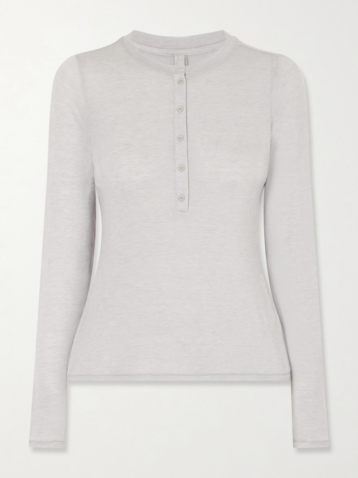 Long Sleeve Stretch-Modal And Cashmere-Blend Henley Top