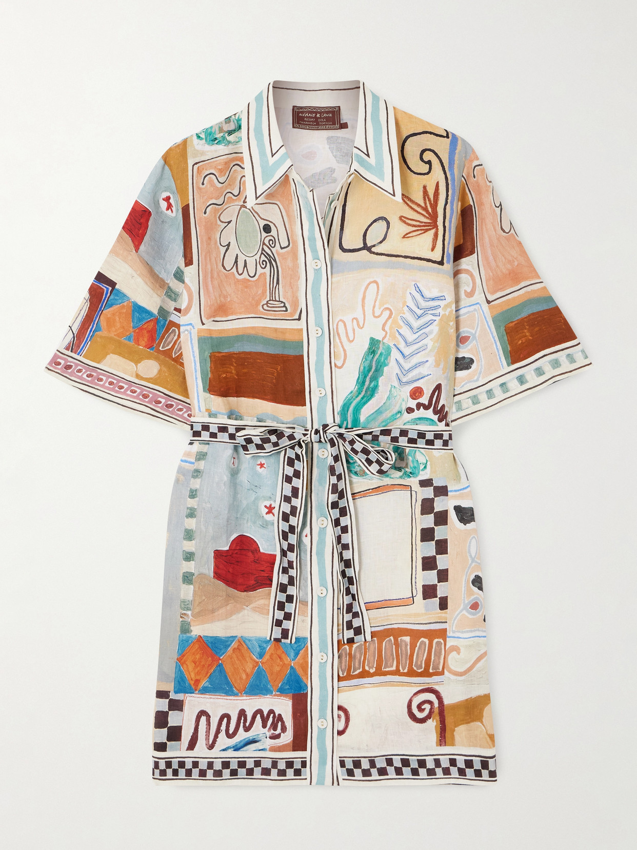 Alemais Michelle Belted Printed Linen Mini Dress In Multi