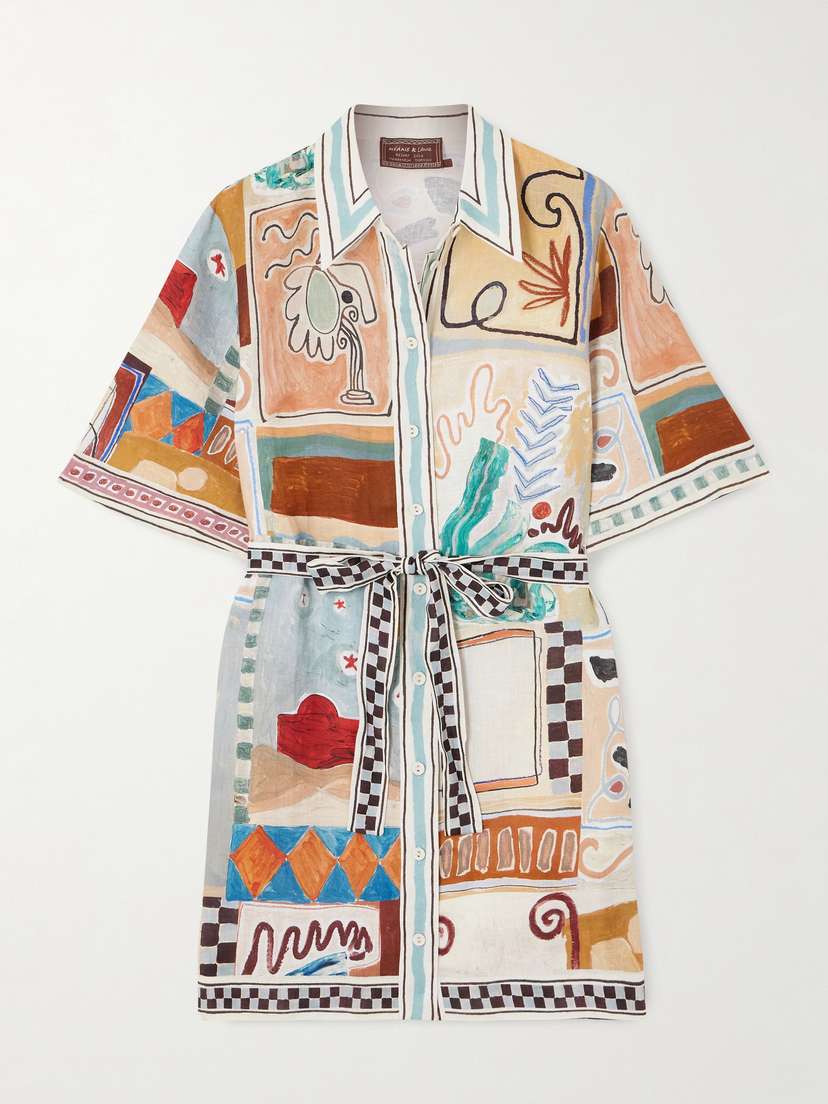 ALÉMAIS Michelle Belted Printed Linen Mini Dress