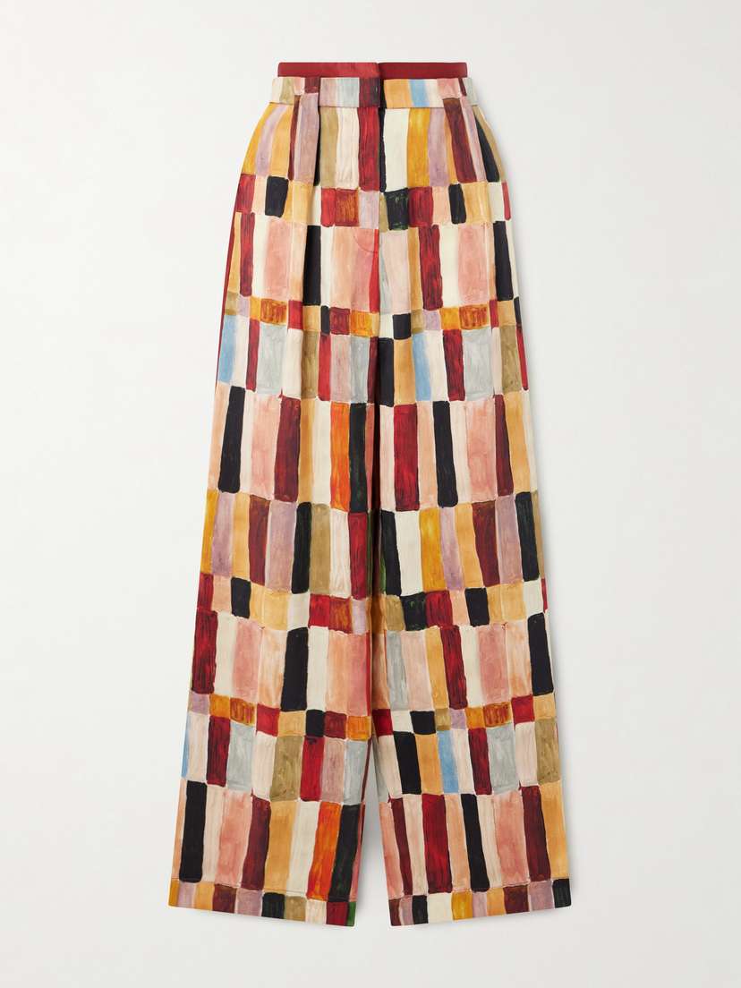 ALÉMAIS Majorelle Printed Linen And Silk-blend Wide-leg Pants