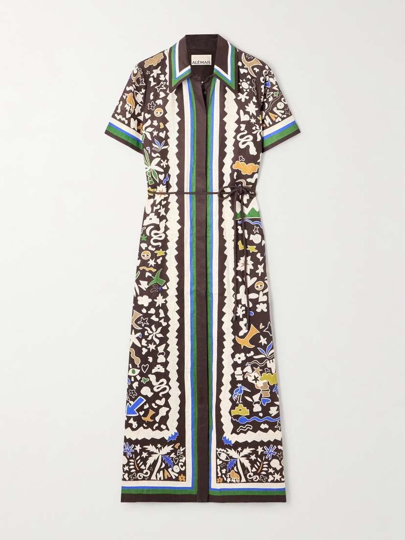 ALÉMAIS Maroc Belted Printed Linen Midi Dress