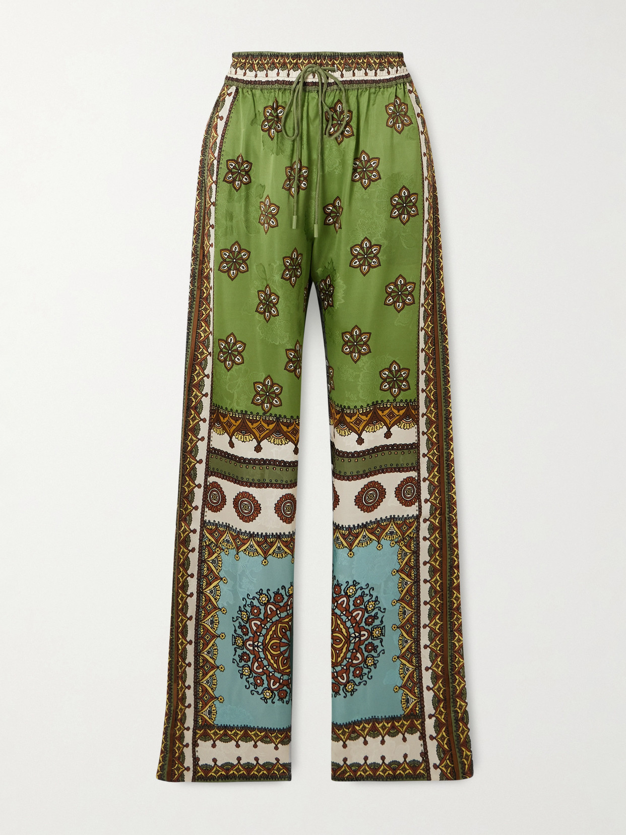 Alemais Contina Printed Jacquard Wide-leg Pants In Green